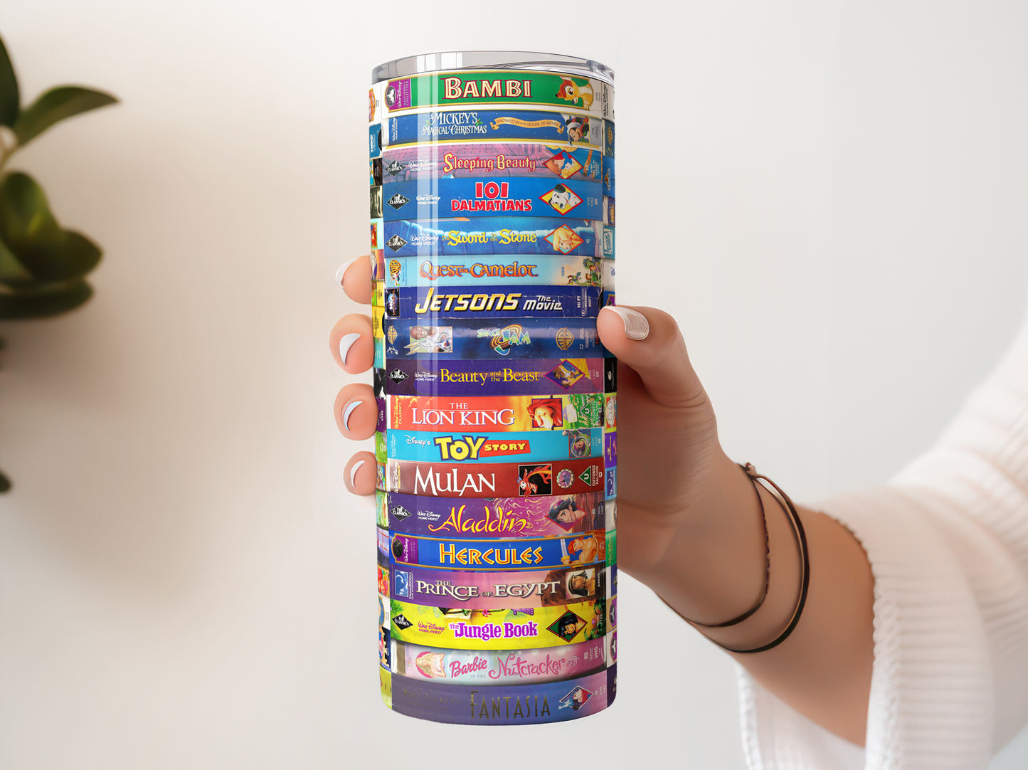 90's Animation Movies Horizontal VHS Video Tapes 1990's Kid 20 oz Skinny SS Tumbler