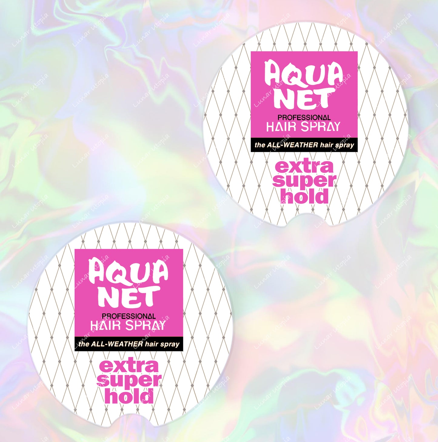 Cute Neoprene Car Coasters, Absorbent Cup Holder Inserts, Fun Auto Accessories (Set of 2) Aqua Net