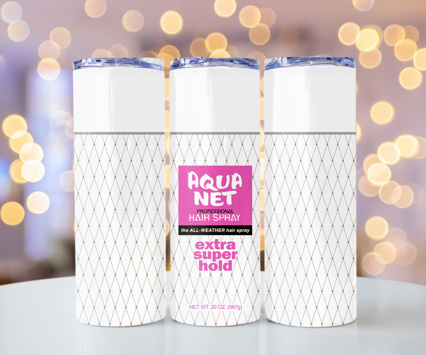 Aqua Net WHITE Extra Super Hold 80's Queen of Hairspray 20 oz Skinny Tumbler