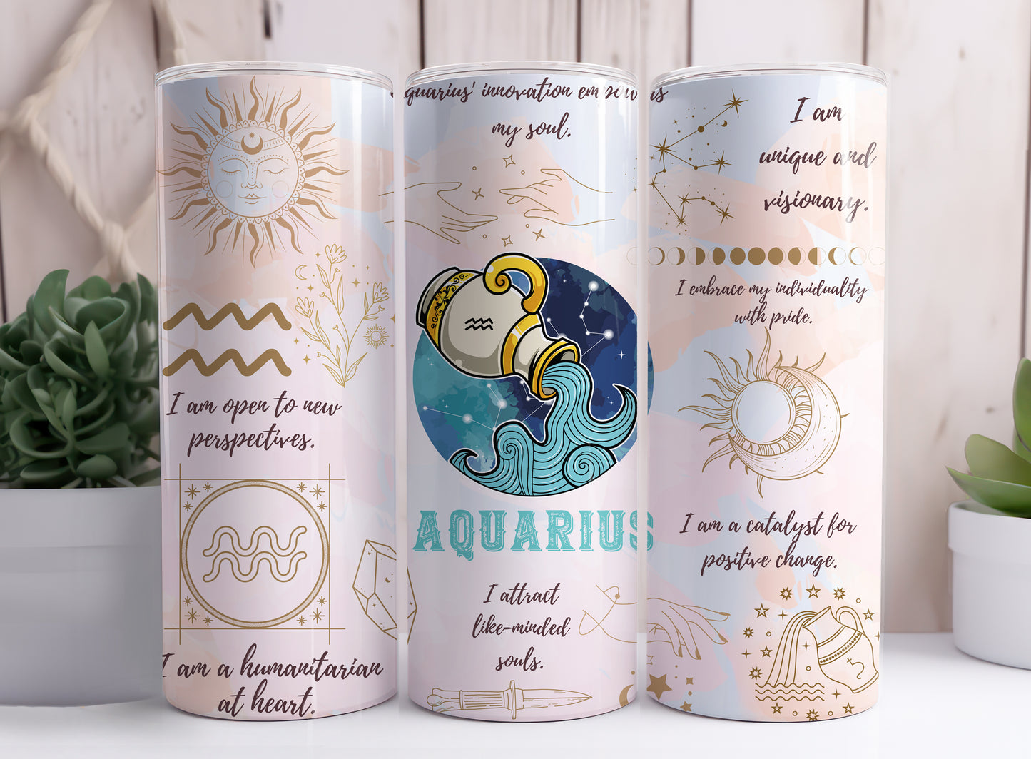 Astrological Signs Horoscope Aquarius, Aries, Cancer, Capricorn, Gemini, Leo 20 oz Stainless Steel Skinny Tumbler
