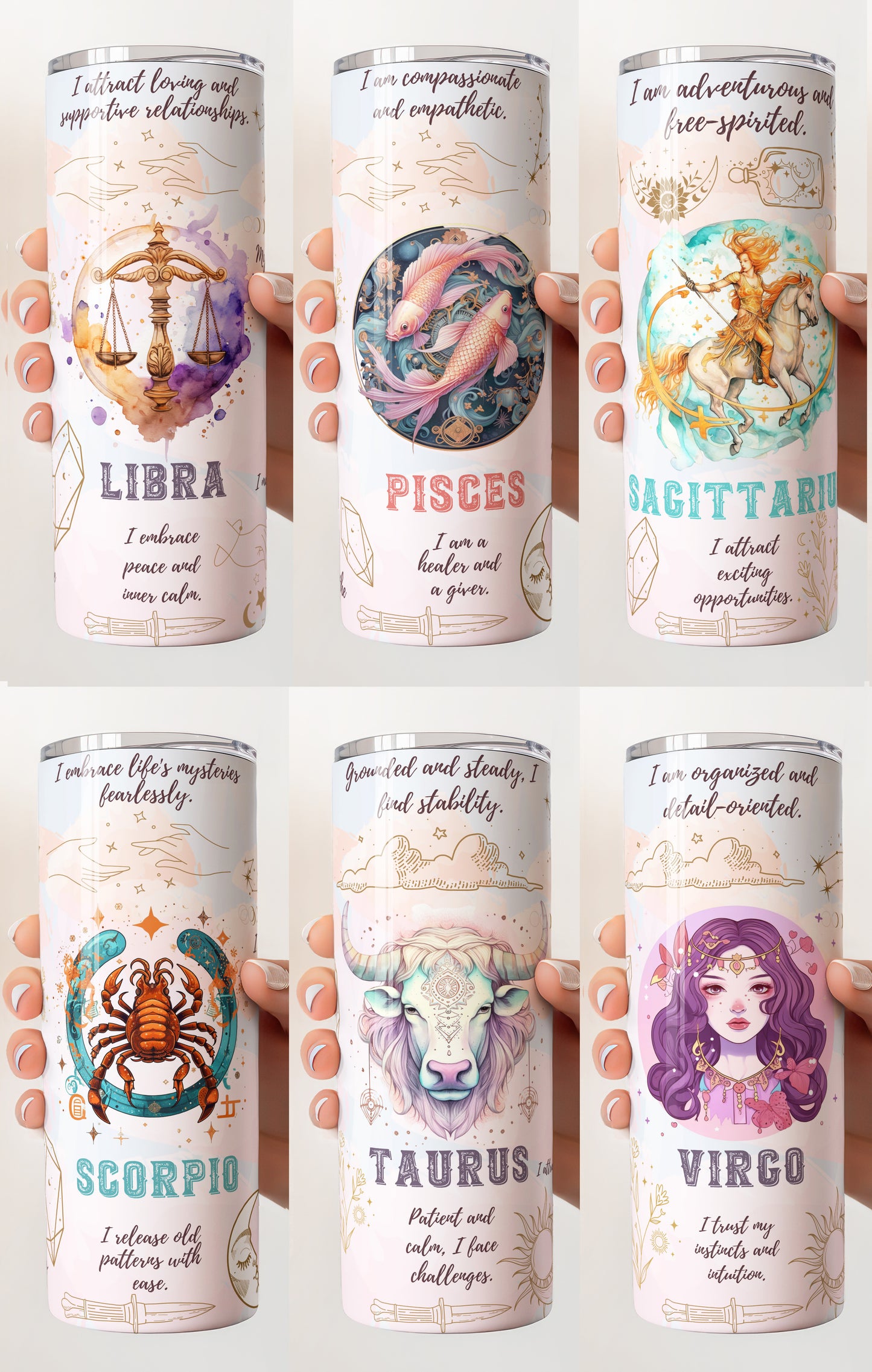 Astrological Signs Horoscope Libra, Pisces, Sagittarius, Scorpio, Taurus, Virgo 20 oz Stainless Steel Skinny Tumbler