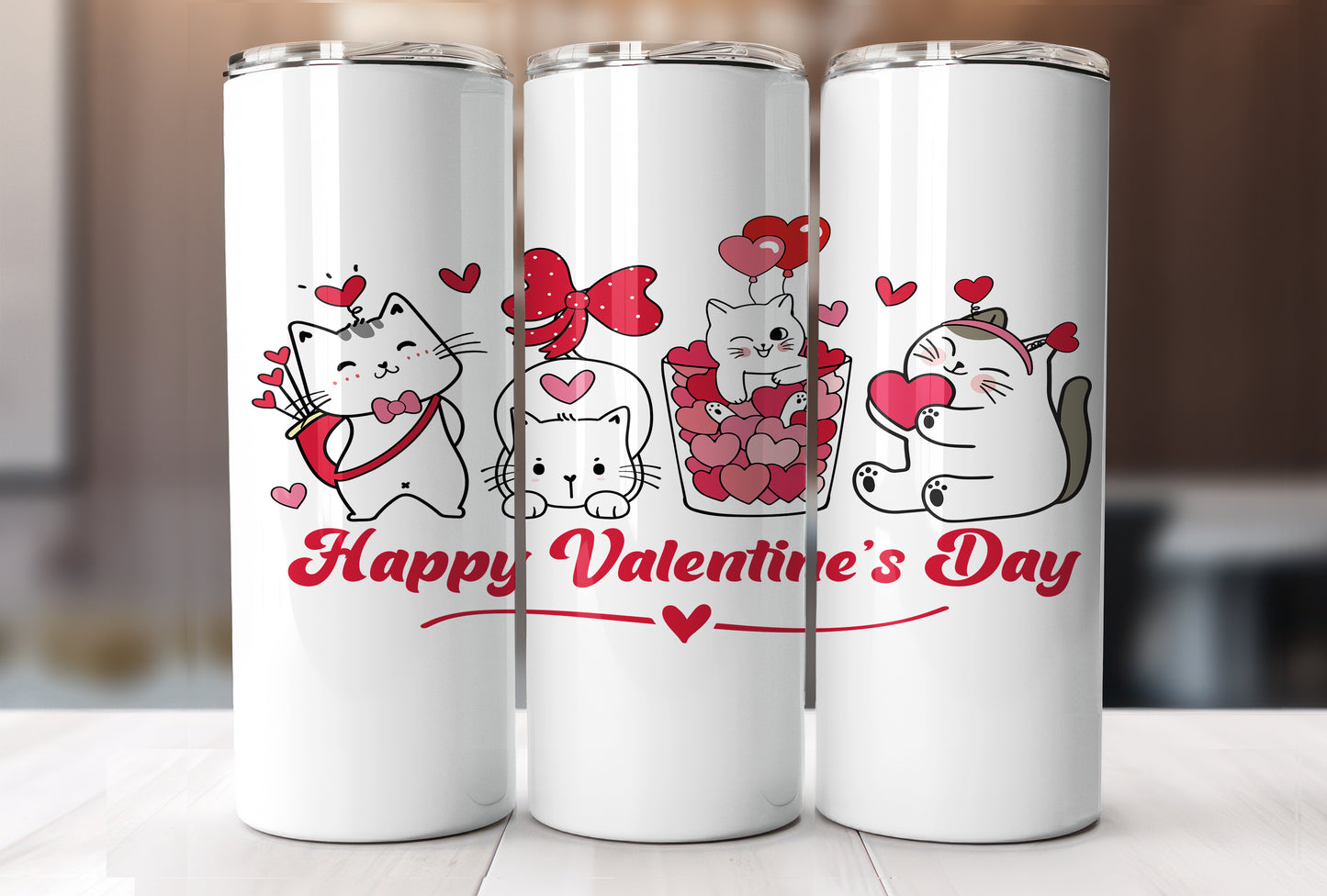 Valentine's Day Cats, Valentine's Day Cute Cup With Lid And Straw 20 oz Skinny Tumbler