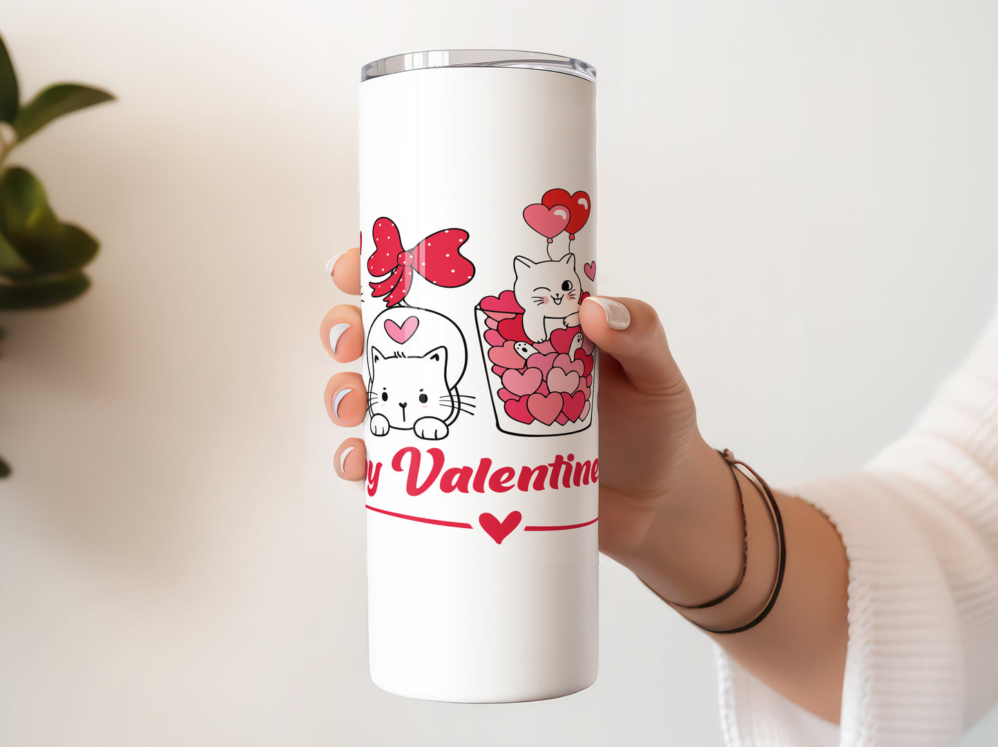 Valentine's Day Cats, Valentine's Day Cute Cup With Lid And Straw 20 oz Skinny Tumbler
