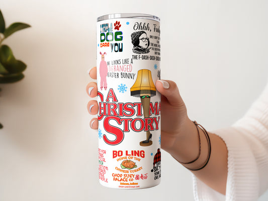 A Christmas Story Fra-GEE-Lay 20 oz Tumbler, Iconic Quotes Skinny Cup, Funny Christmas Gift for Movie Fans
