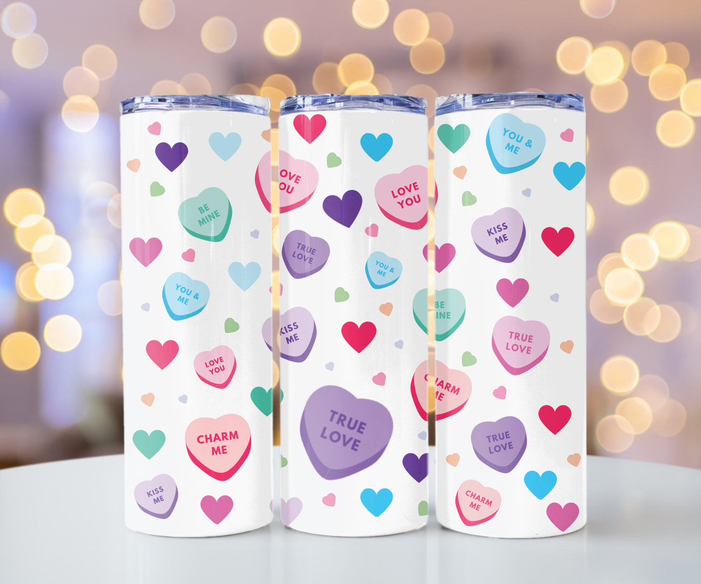 Conversation Hearts Candy Tumbler, Valentine's Day Cute Cup With Lid And Straw 20 oz Skinny Tumbler