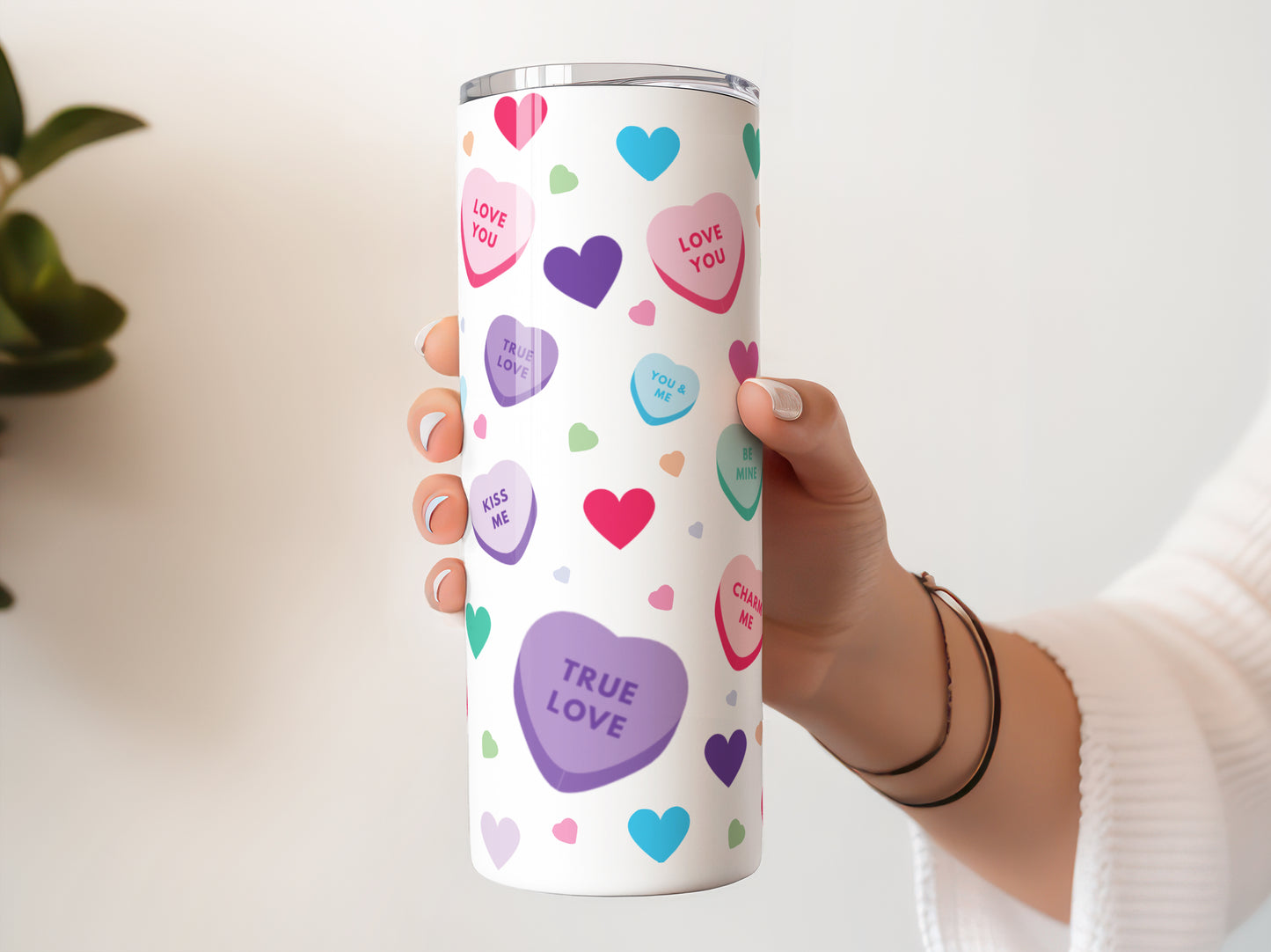 Conversation Hearts Candy Tumbler, Valentine's Day Cute Cup With Lid And Straw 20 oz Skinny Tumbler
