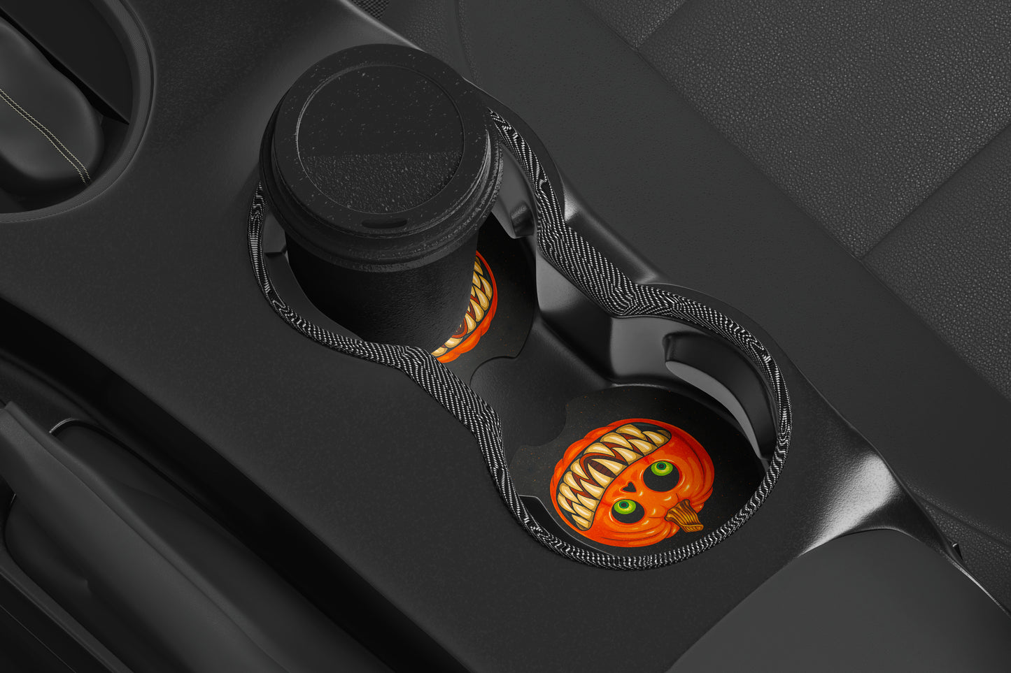 Cute Neoprene Car Coasters, Absorbent Cup Holder Inserts, Fun Auto Accessories (Set of 2) Creepy Pumpkin