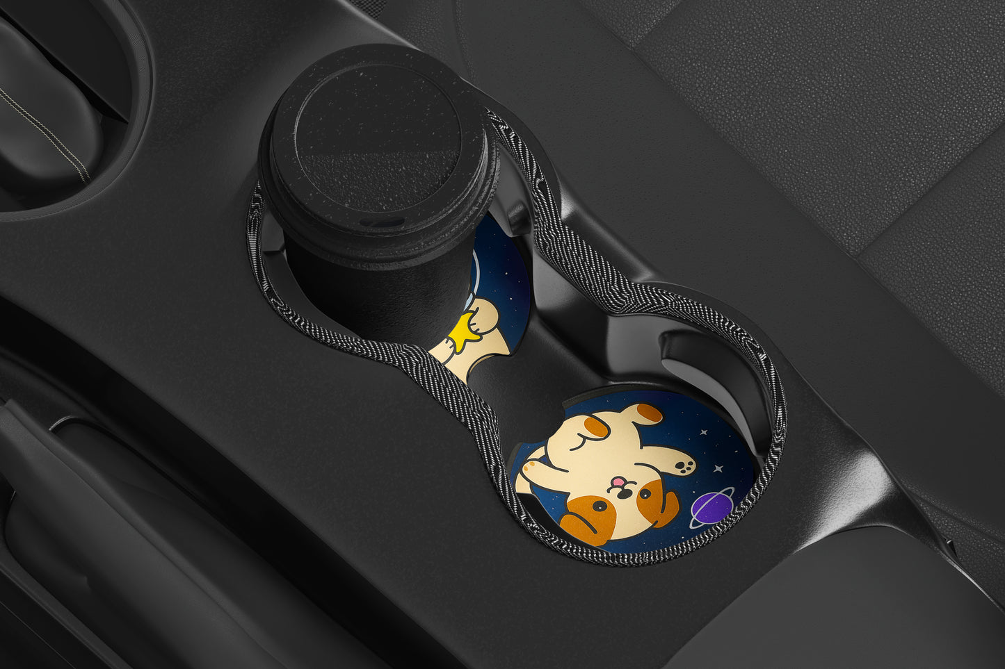Cute Neoprene Car Coasters, Absorbent Cup Holder Inserts, Fun Auto Accessories (Set of 2) Galaxy Dogs