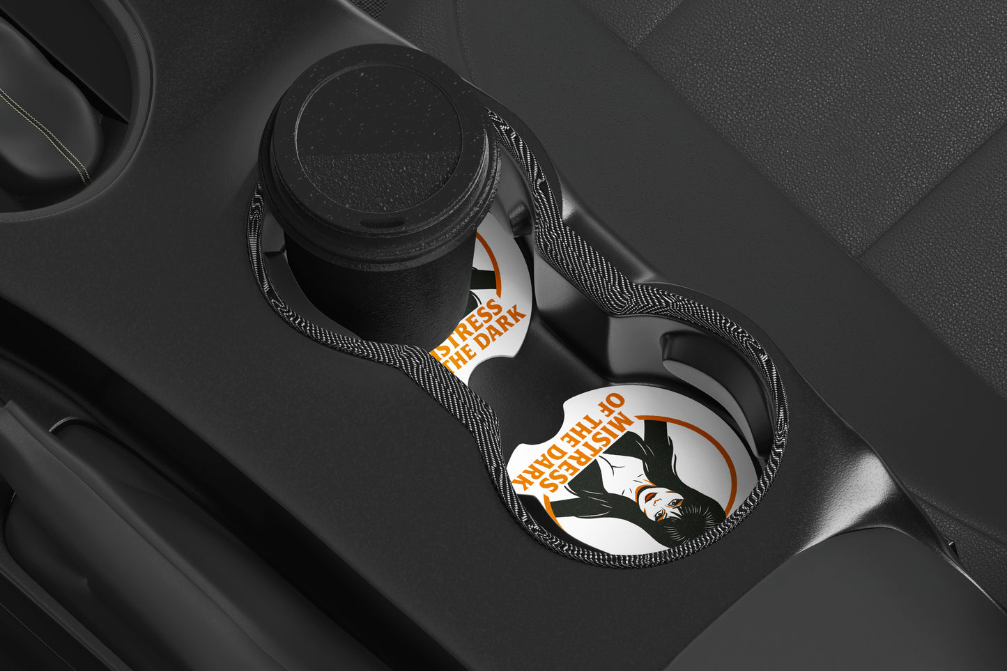 Cute Neoprene Car Coasters, Absorbent Cup Holder Inserts, Fun Auto Accessories (Set of 2) Dark Mistress