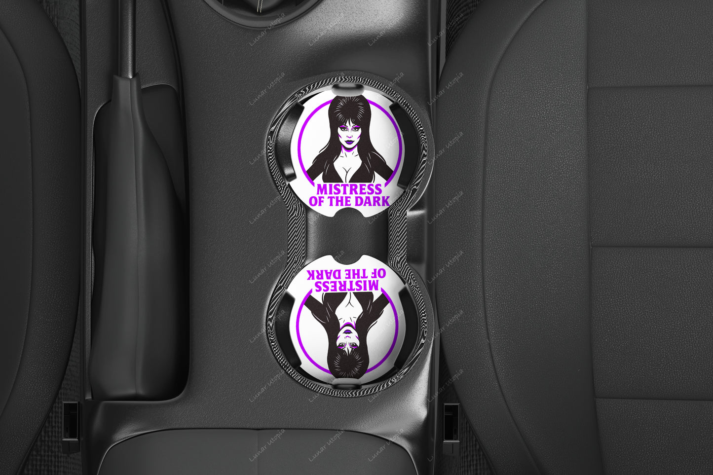 Cute Neoprene Car Coasters, Absorbent Cup Holder Inserts, Fun Auto Accessories (Set of 2) Dark Mistress