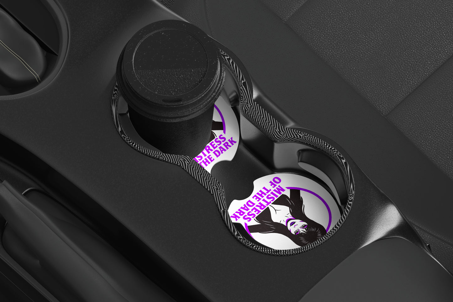 Cute Neoprene Car Coasters, Absorbent Cup Holder Inserts, Fun Auto Accessories (Set of 2) Dark Mistress