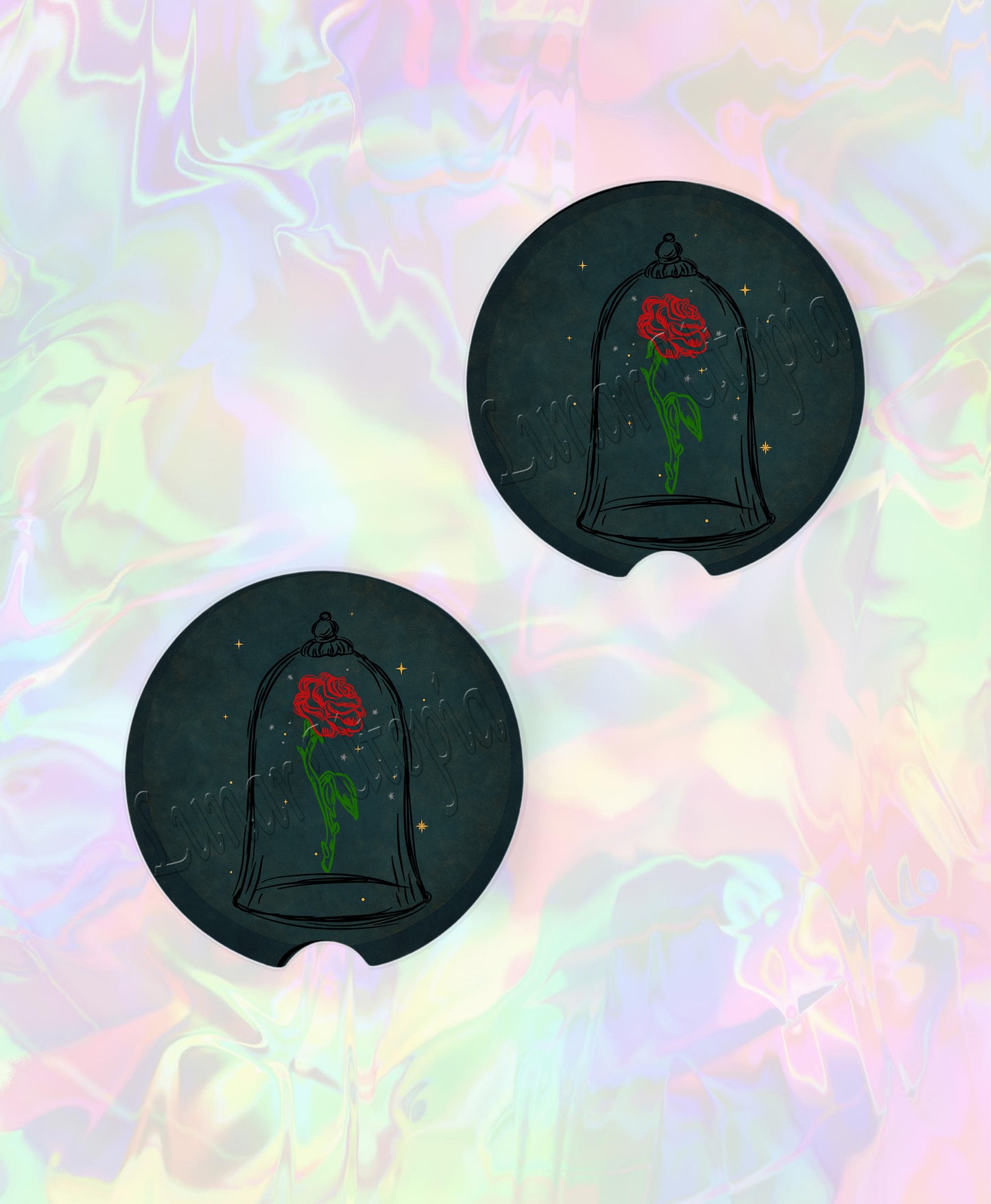 Cute Neoprene Car Coasters, Absorbent Cup Holder Inserts, Fun Auto Accessories (Set of 2) Enchanted Rose