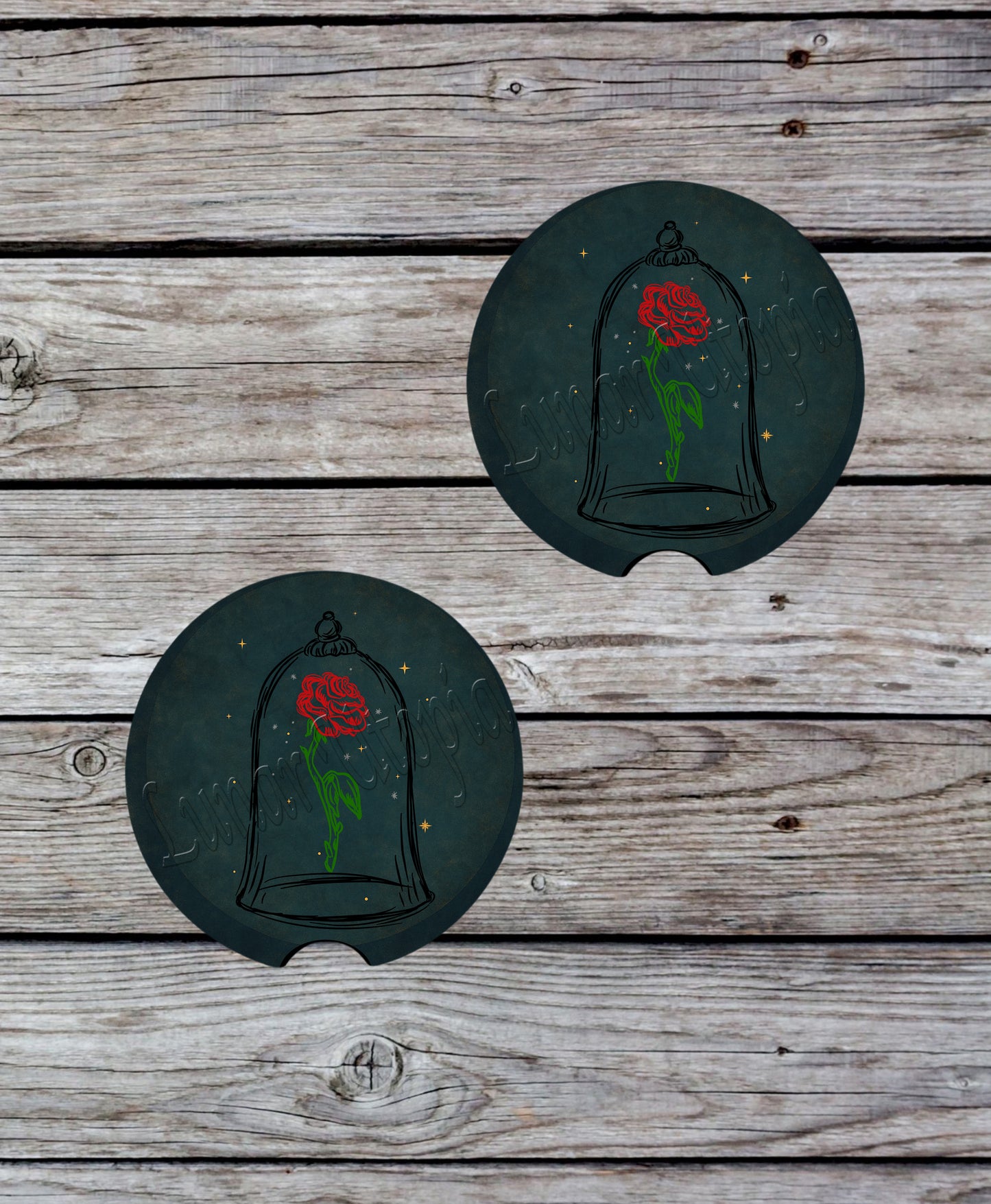 Cute Neoprene Car Coasters, Absorbent Cup Holder Inserts, Fun Auto Accessories (Set of 2) Enchanted Rose