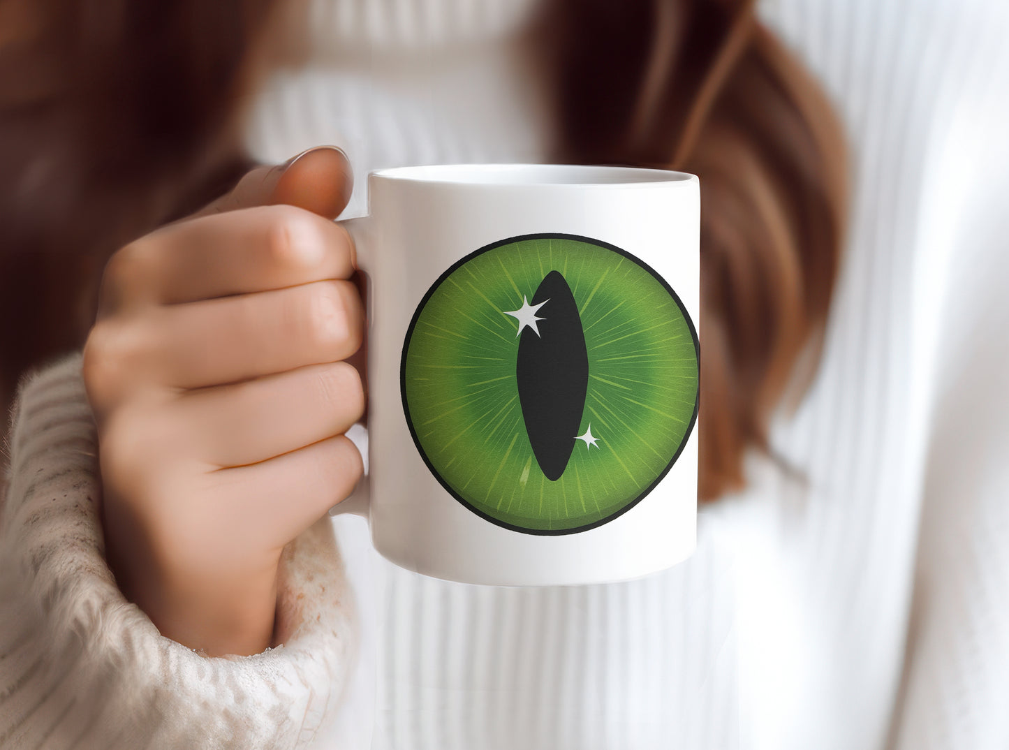 Green Goth Eye Halloween 11 oz Ceramic Coffee Mug, Novelty Tea Cup