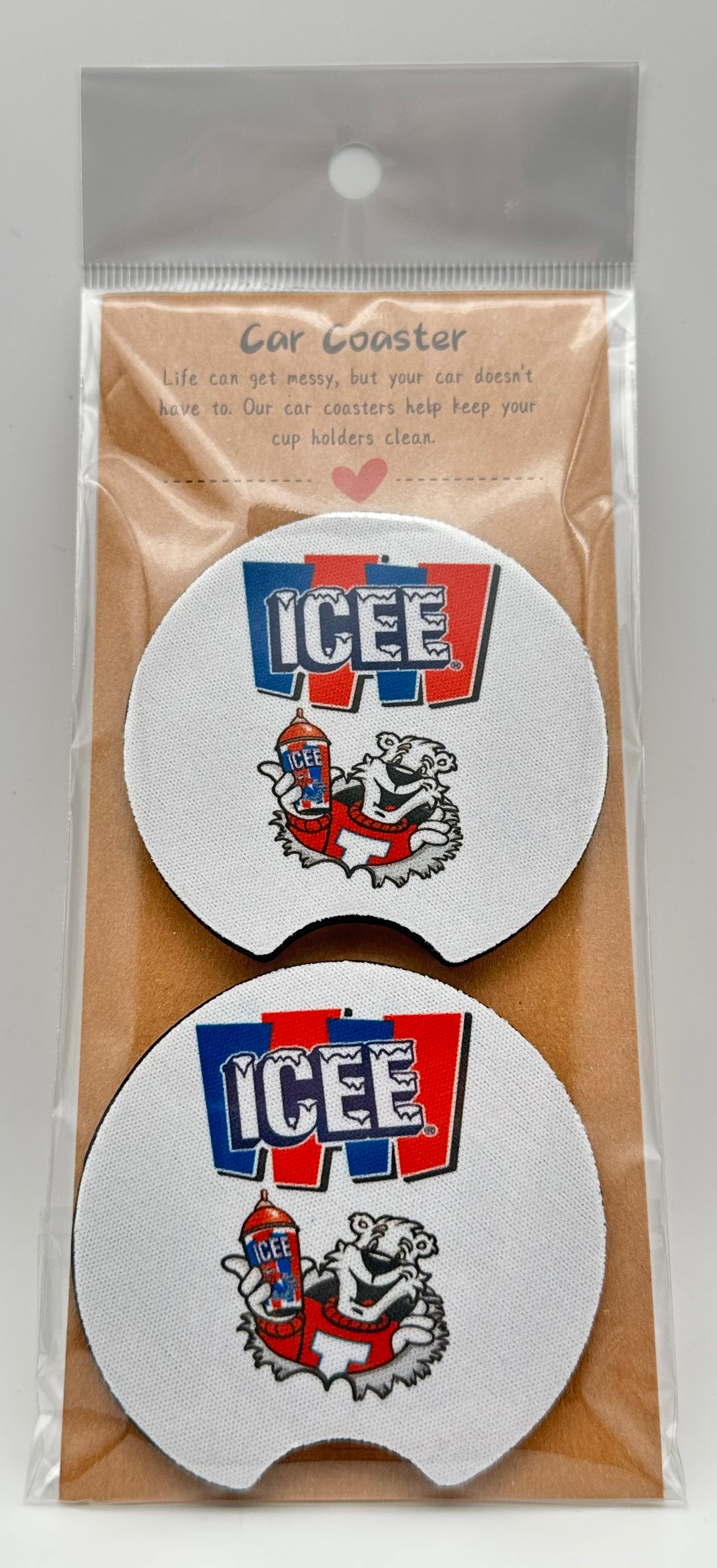 Cute Neoprene Car Coasters, Absorbent Cup Holder Inserts, Fun Auto Accessories (Set of 2) ICEE