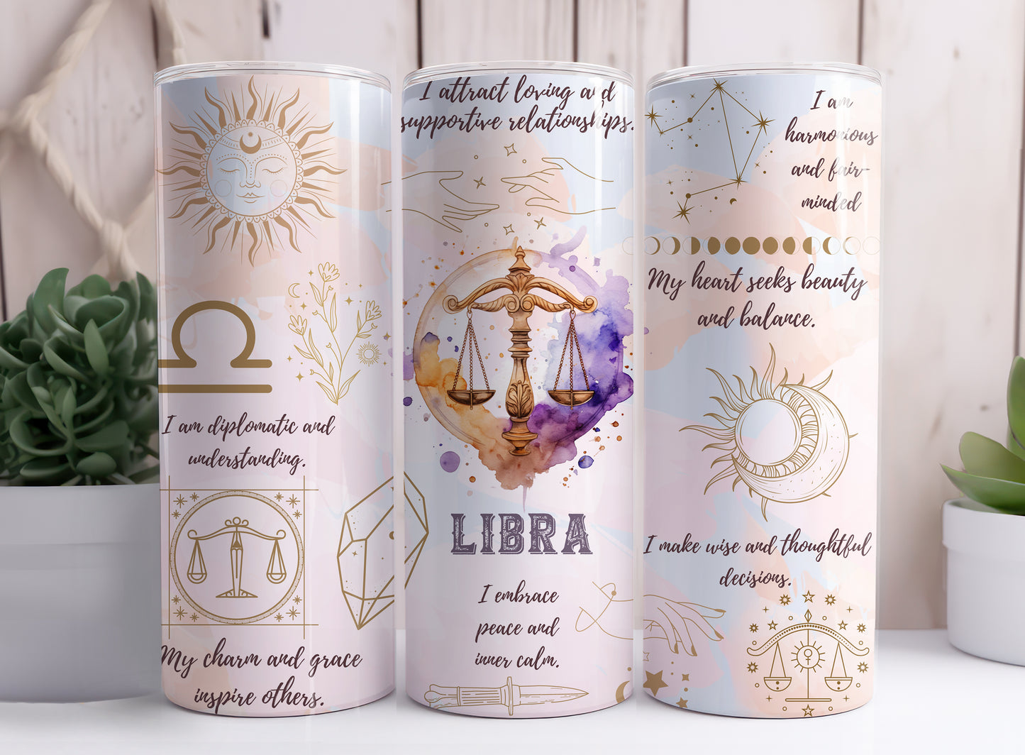 Astrological Signs Horoscope Libra, Pisces, Sagittarius, Scorpio, Taurus, Virgo 20 oz Stainless Steel Skinny Tumbler