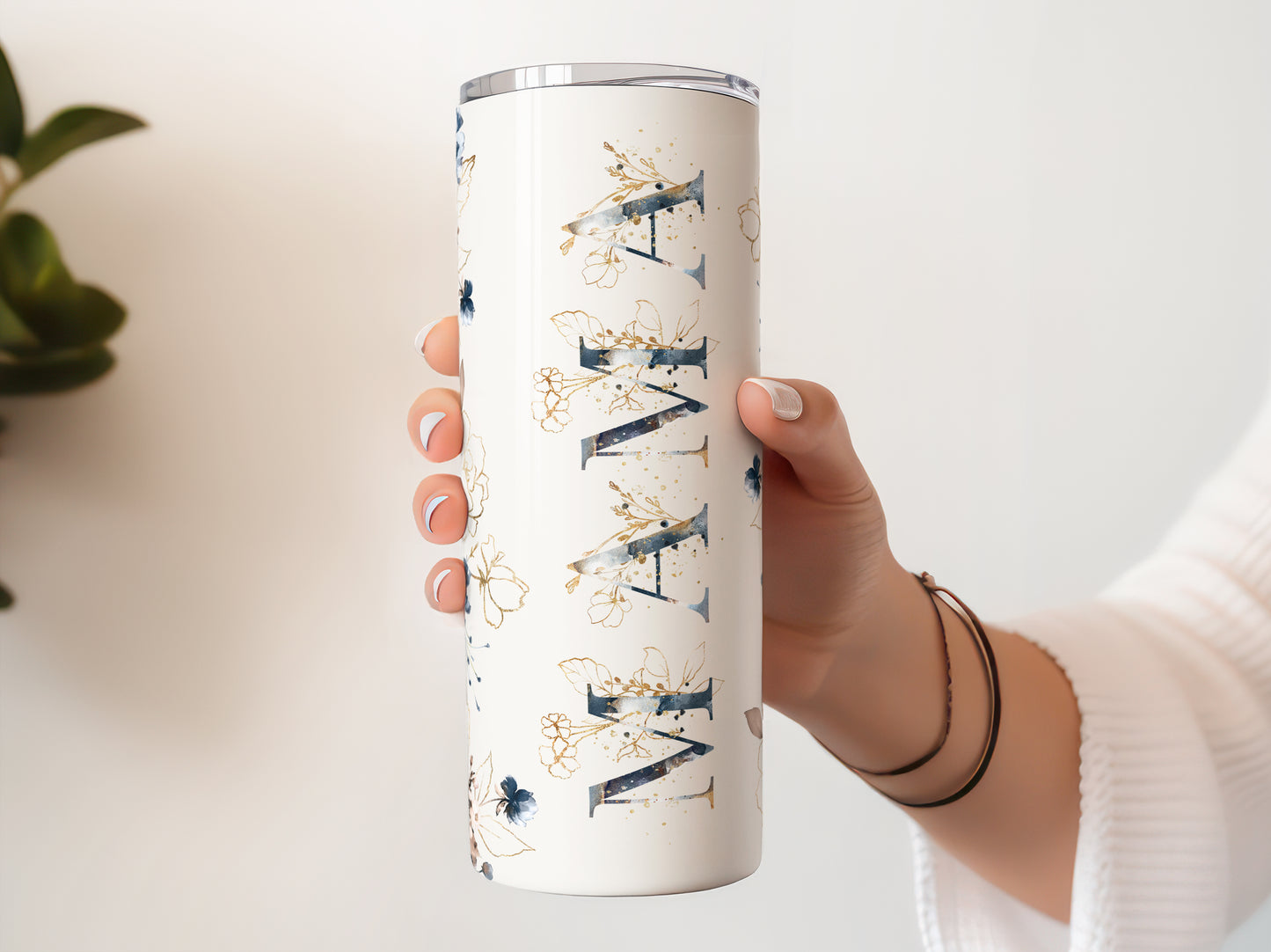Mama with Blue and Gold Flowers Tumbler, Gift for Mom, 20 oz Tumbler Mother's Day Gift