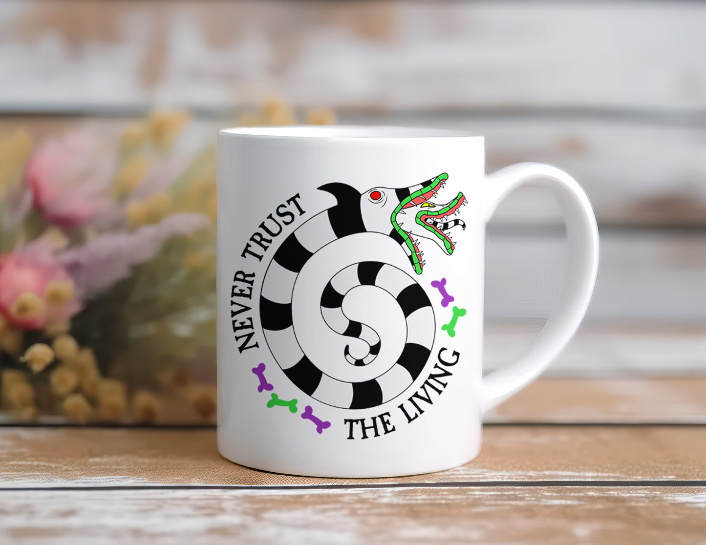 Never Trust The Living Sandworms Halloween, 11 oz Ceramic Coffee Mug, Novelty Tea Cup