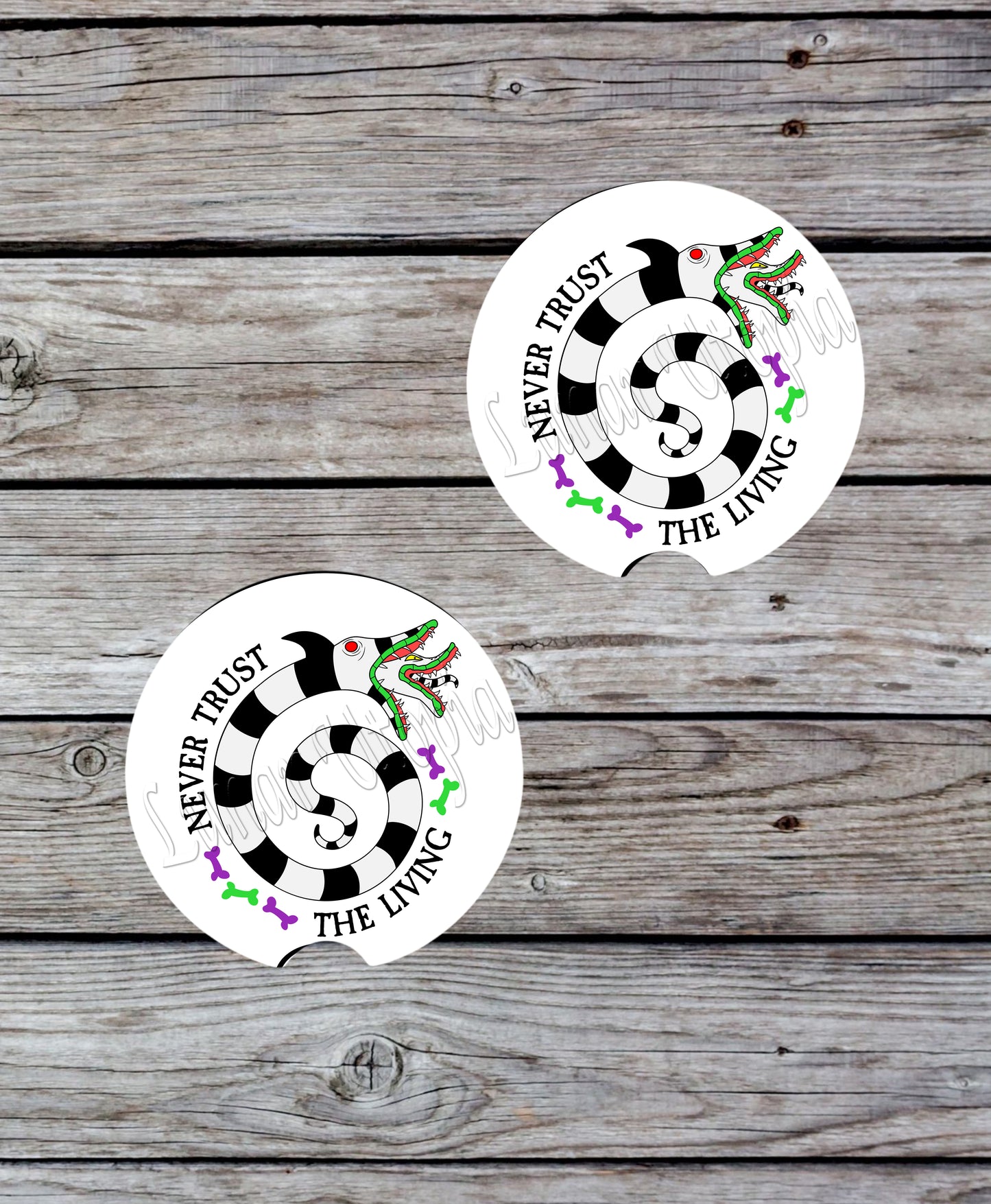 Cute Neoprene Car Coasters, Absorbent Cup Holder Inserts, Fun Auto Accessories (Set of 2) Never Trust Sandworms