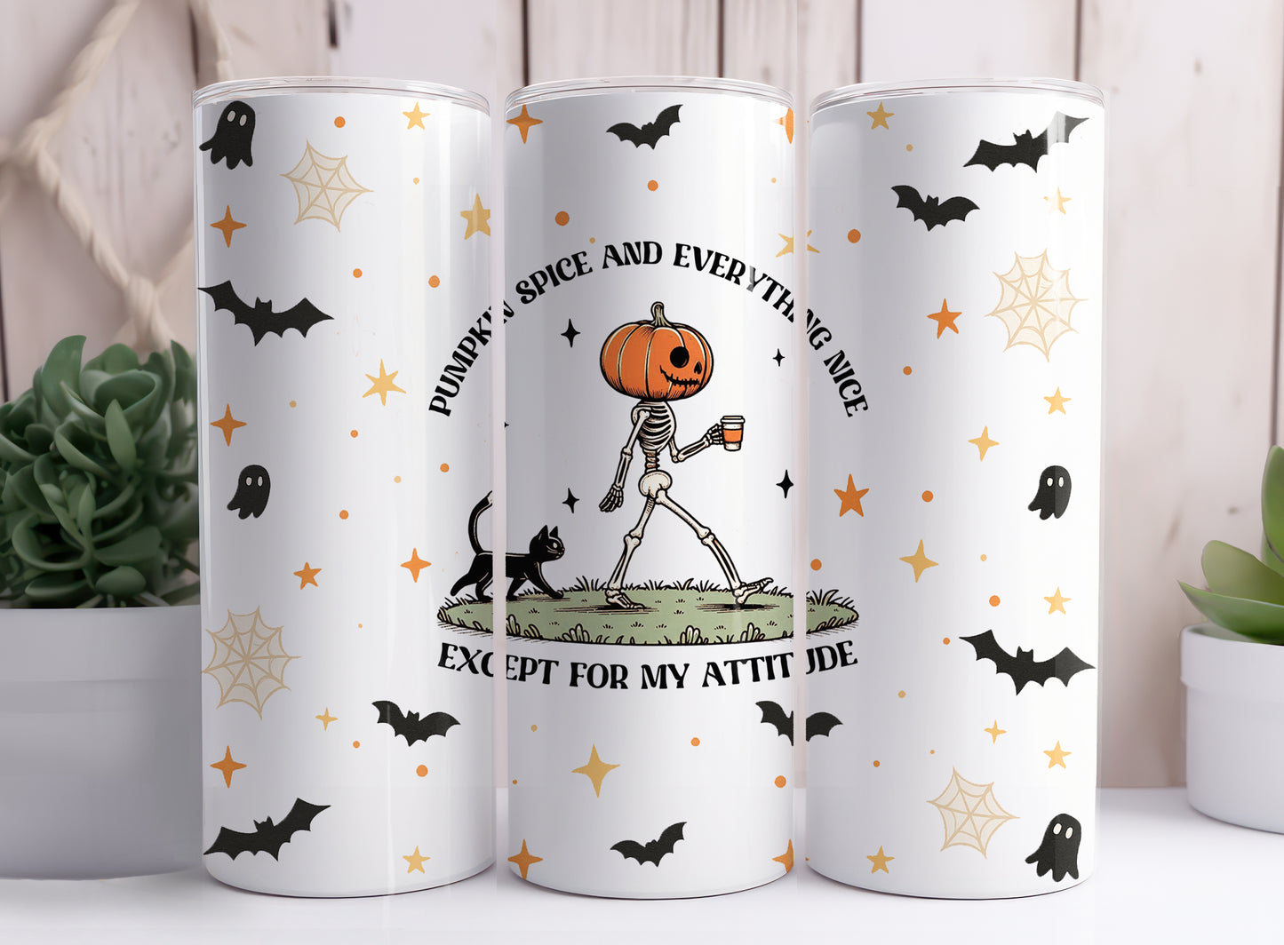 Pumpkin Spice Attitude Halloween 20 oz Stainless Steel Skinny Tumbler