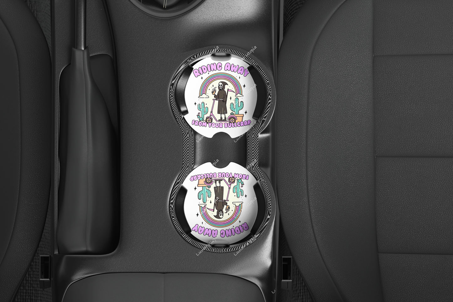 Riding Away, Neoprene Coasters for Car, Truck, or Home