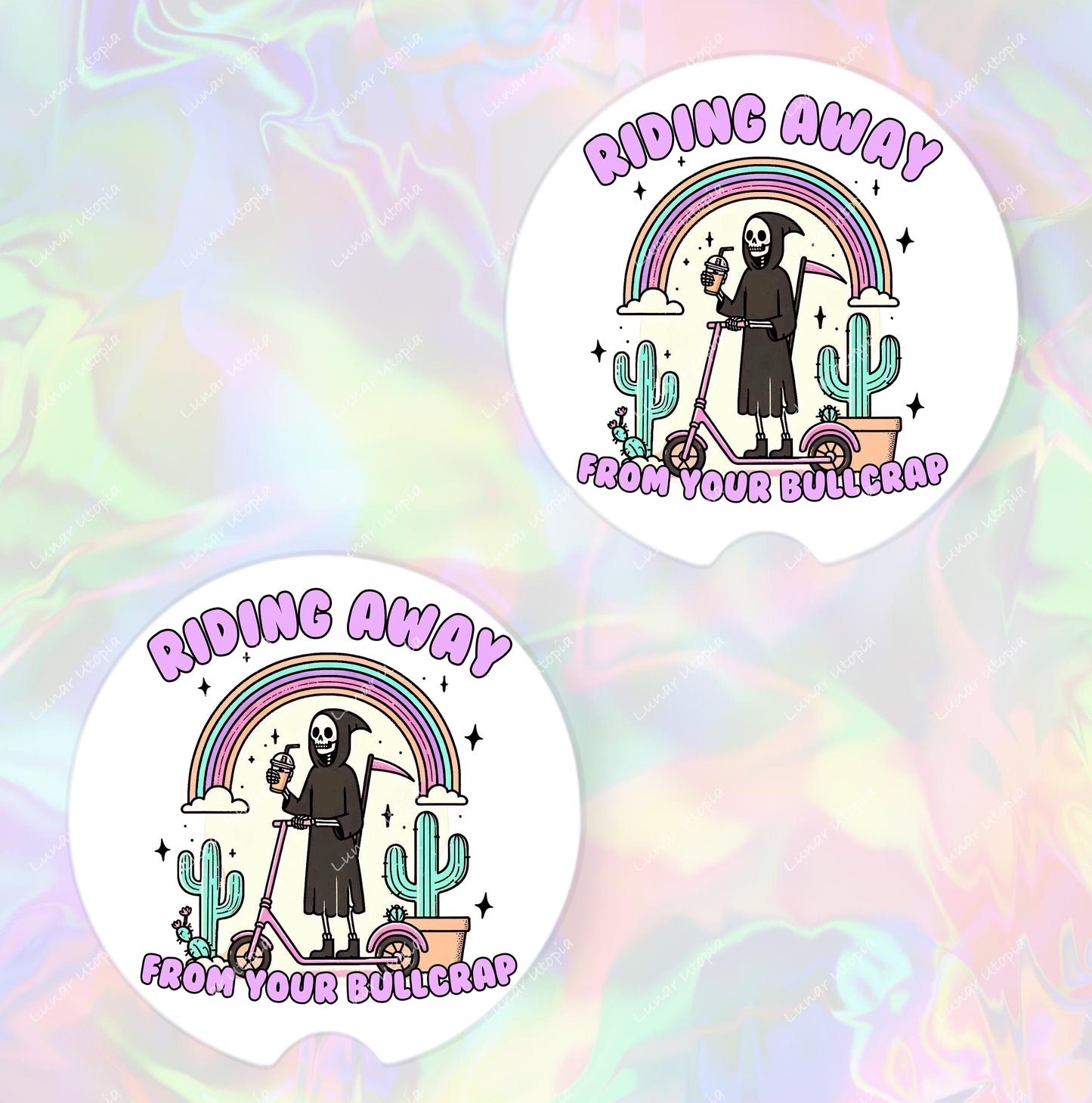 Riding Away, Neoprene Coasters for Car, Truck, or Home
