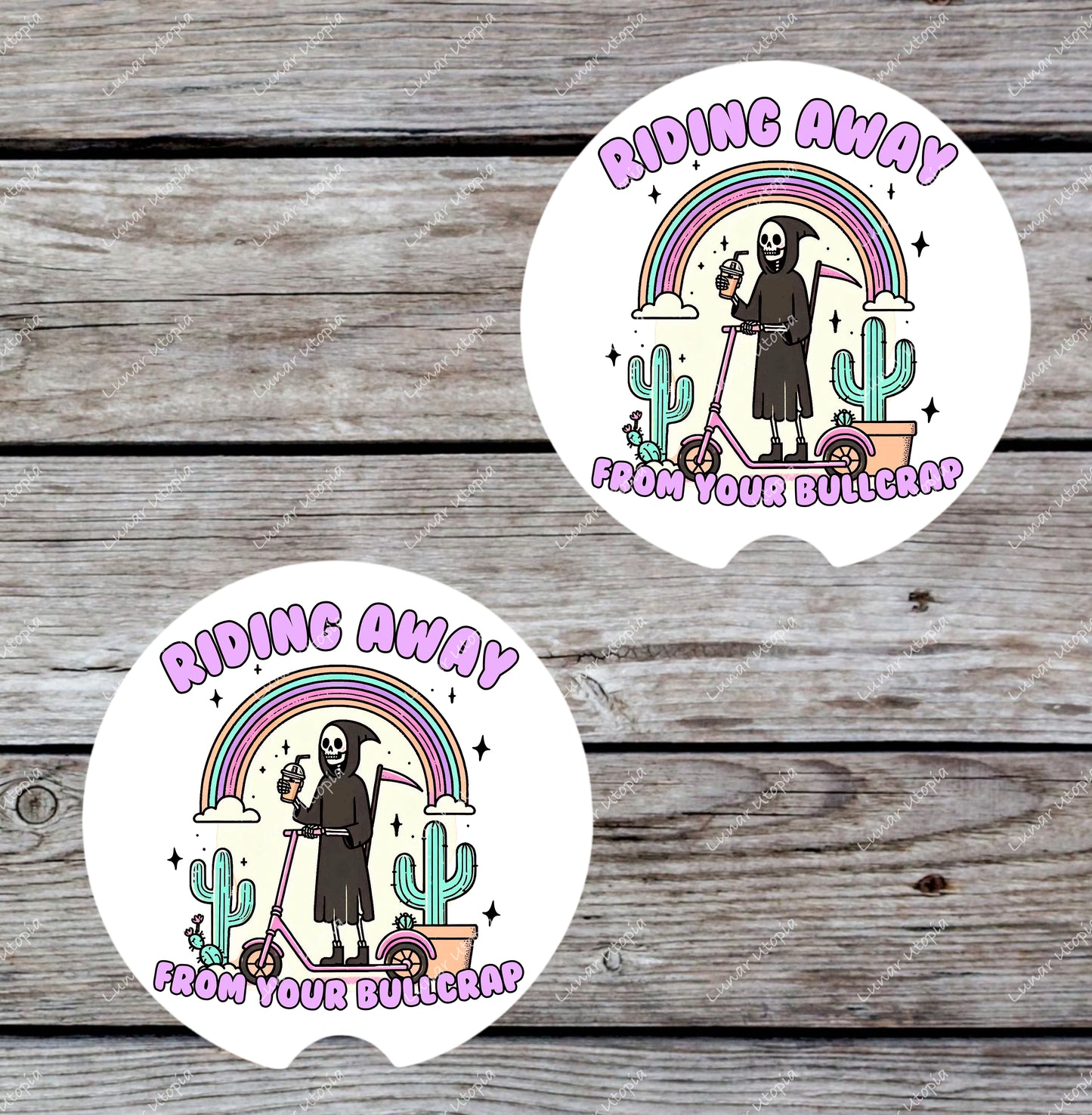 Riding Away, Neoprene Coasters for Car, Truck, or Home