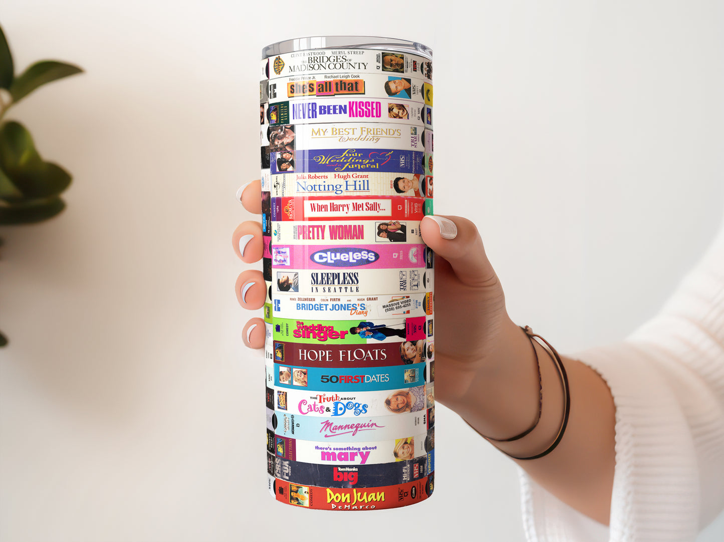 RomCom Romantic Comedy Movies Horizontal VHS Video Tapes 20 oz Skinny SS Tumbler
