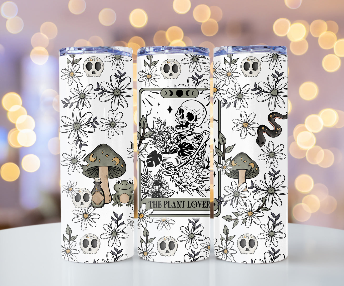 Skull Plant Lover Tarot Card 20 oz Tumbler, Plant Lover, Cactus Lover, Succulent Lover, Gardening
