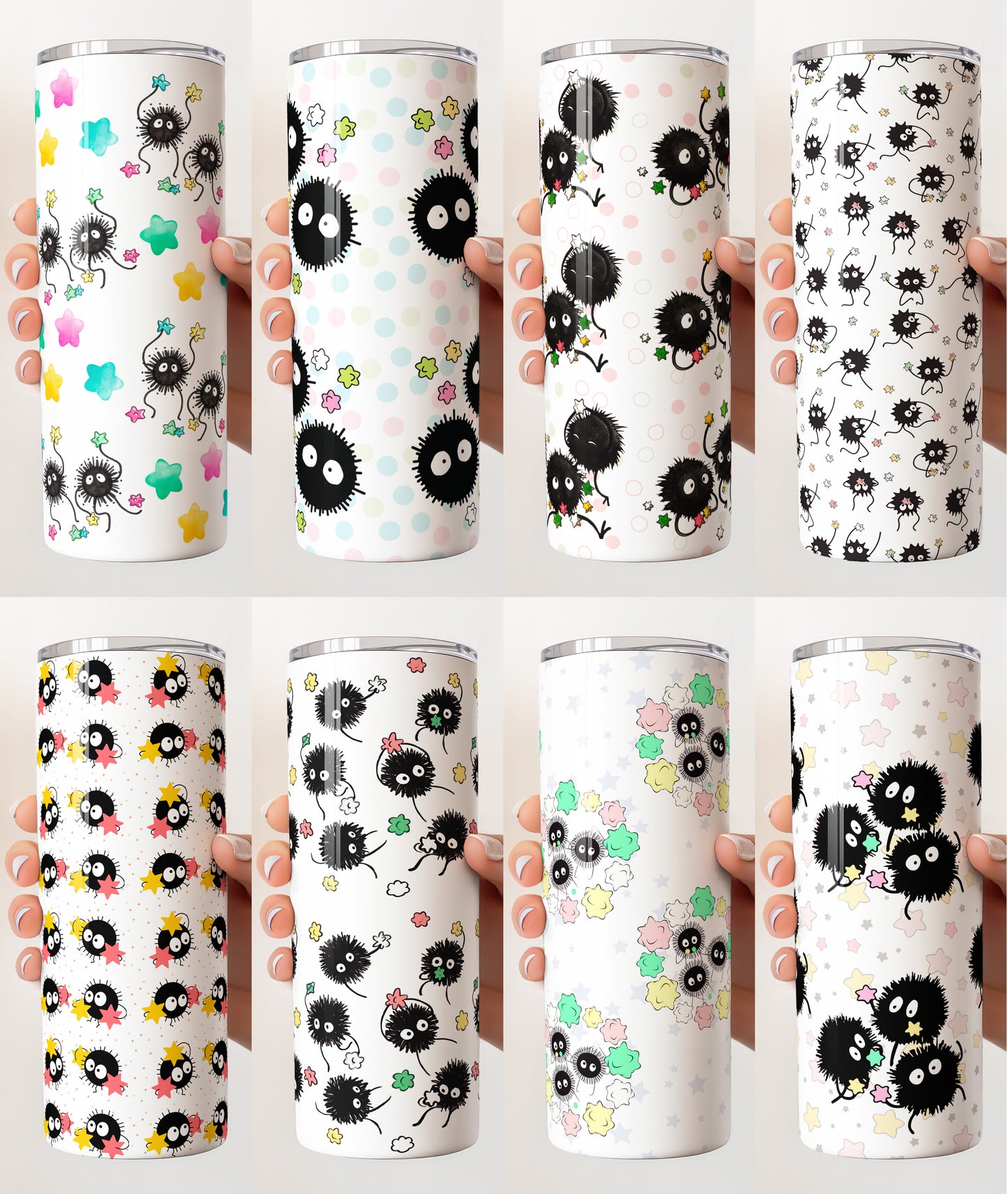 Soot Sprite Susuwatari Makkuro Kurosuke Living Dust 20 oz Skinny Tumbler Designs 1-8