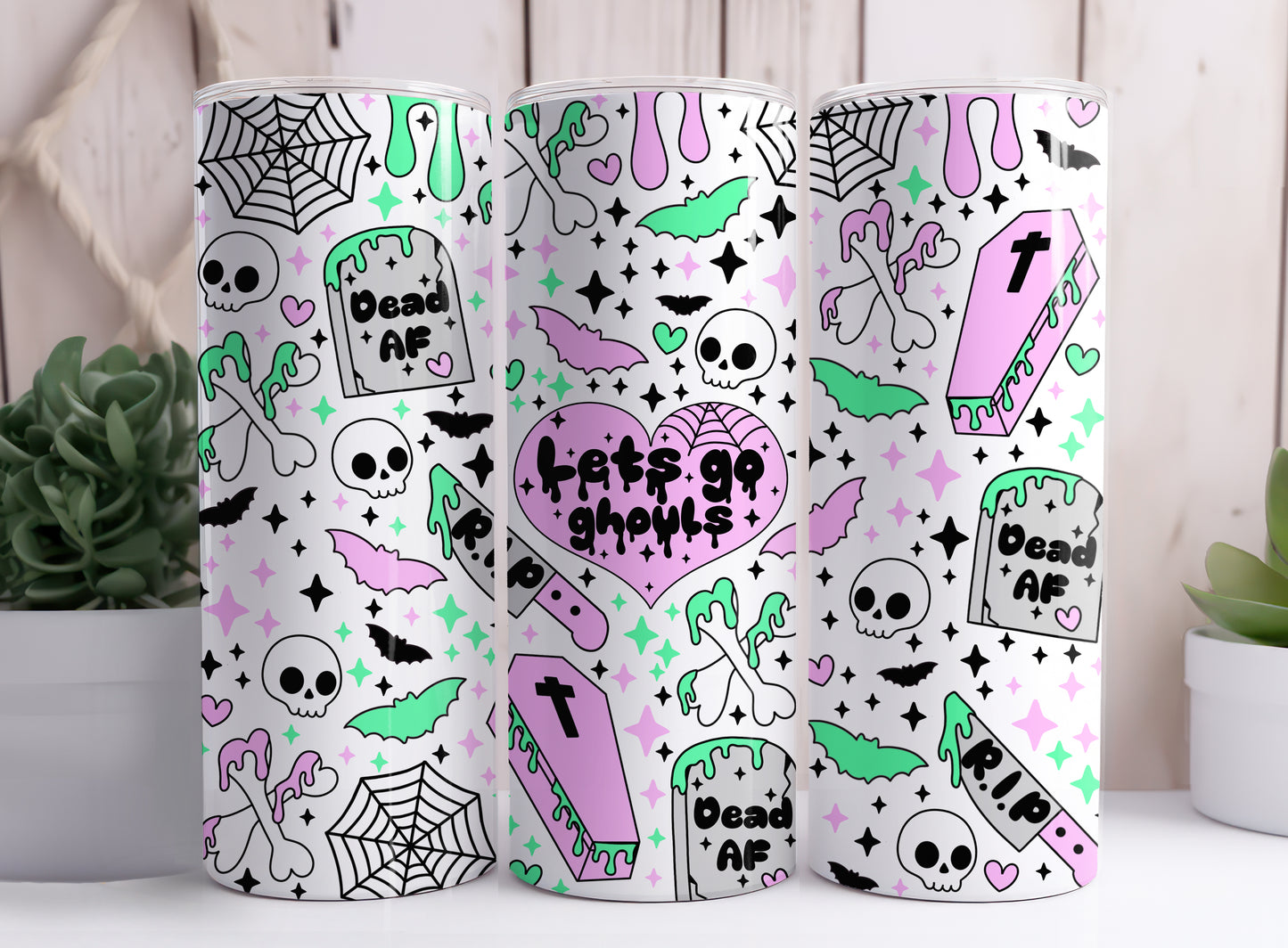 Spooky Pastel Let's Go Ghouls Halloween 20 oz Skinny Tumbler