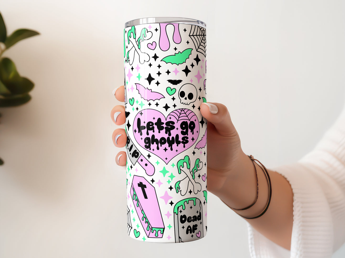 Spooky Pastel Let's Go Ghouls Halloween 20 oz Skinny Tumbler