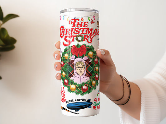 A Christmas Story 20 oz Tumbler, Ralphie Bunny Suit Iconic Quotes Skinny Cup, Funny Holiday Gift for Movie Fans