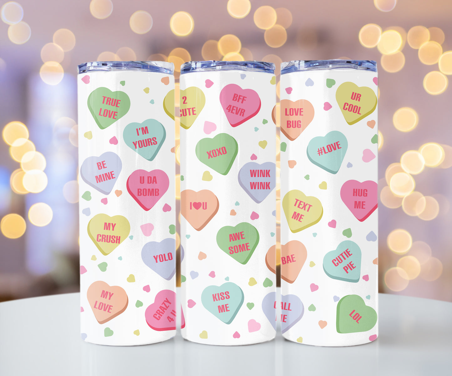 Valentine Conversation Candy Hearts Tumbler, Cute Cup With Lid And Straw 20 oz Skinny Tumbler