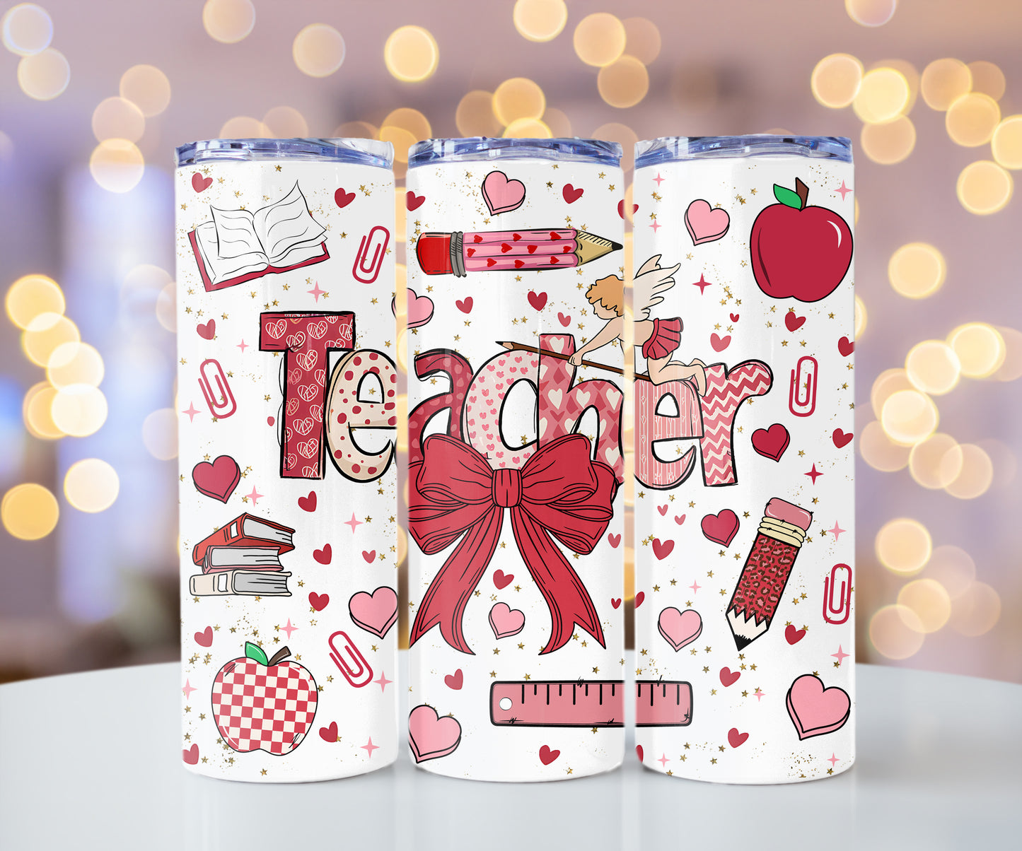 Valentine Gift for Teachers, Teacher Tumbler, Cute Cup With Lid And Straw 20 oz Skinny Tumbler