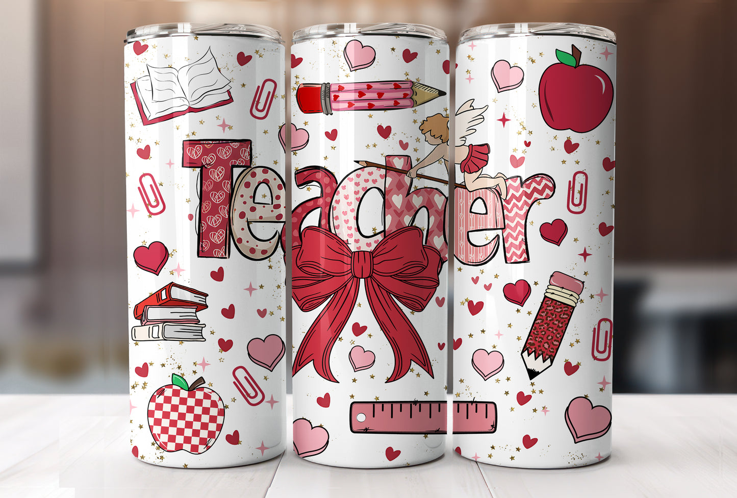 Valentine Gift for Teachers, Teacher Tumbler, Cute Cup With Lid And Straw 20 oz Skinny Tumbler