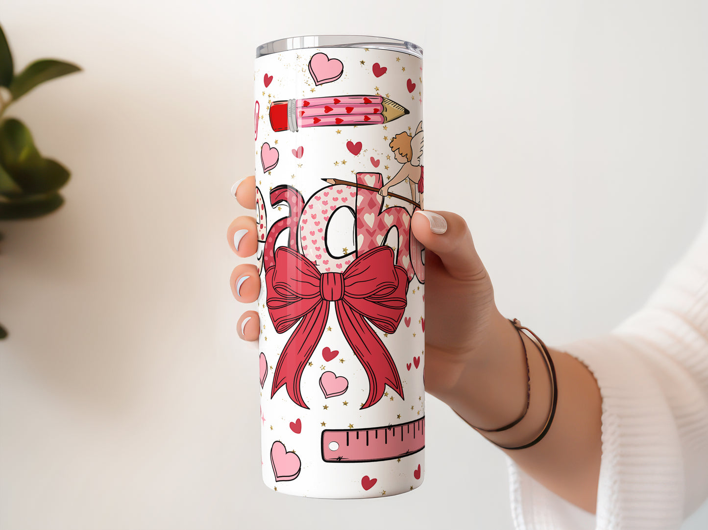Valentine Gift for Teachers, Teacher Tumbler, Cute Cup With Lid And Straw 20 oz Skinny Tumbler