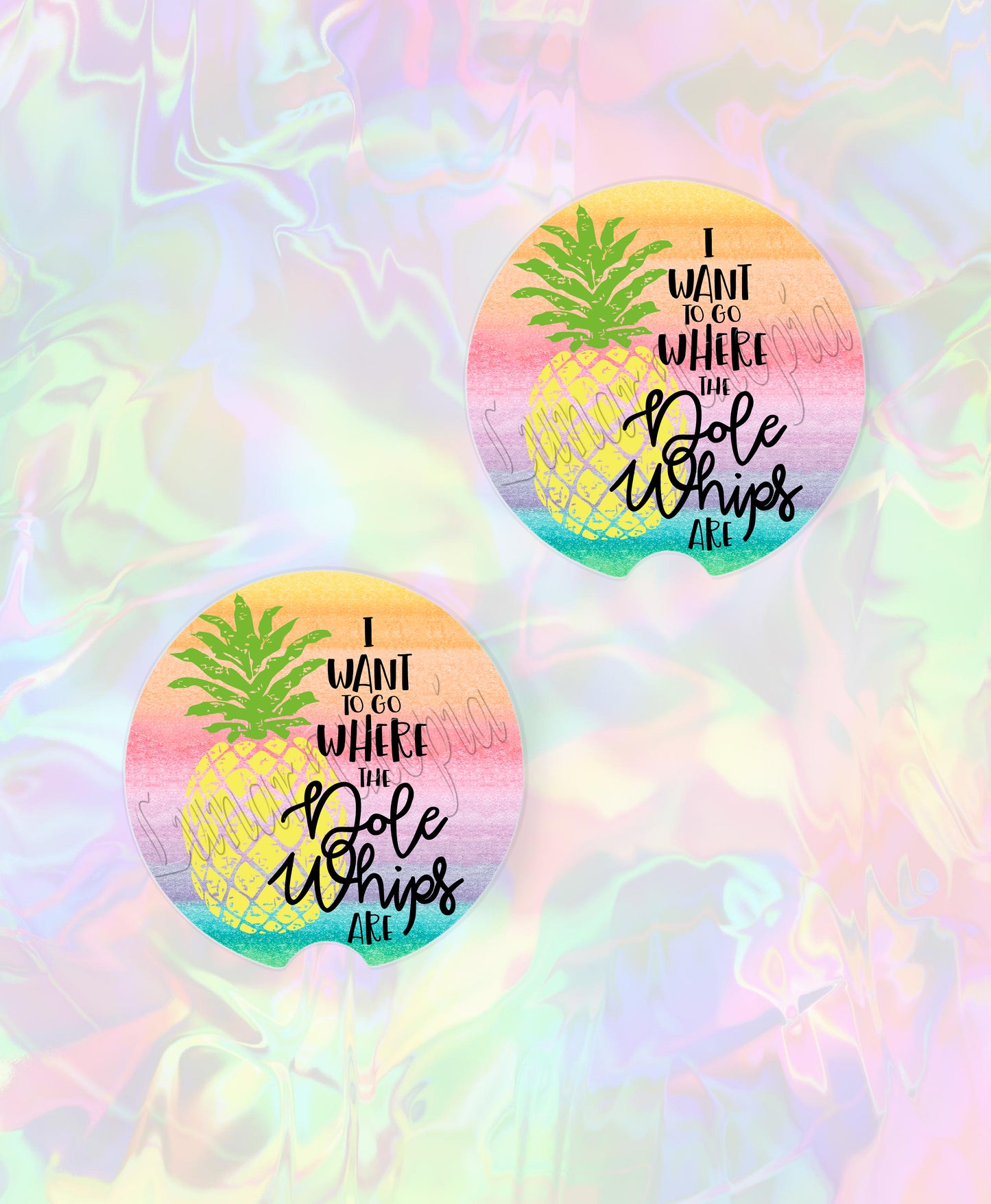 Cute Neoprene Car Coasters, Absorbent Cup Holder Inserts, Fun Auto Accessories (Set of 2) Dole Whips
