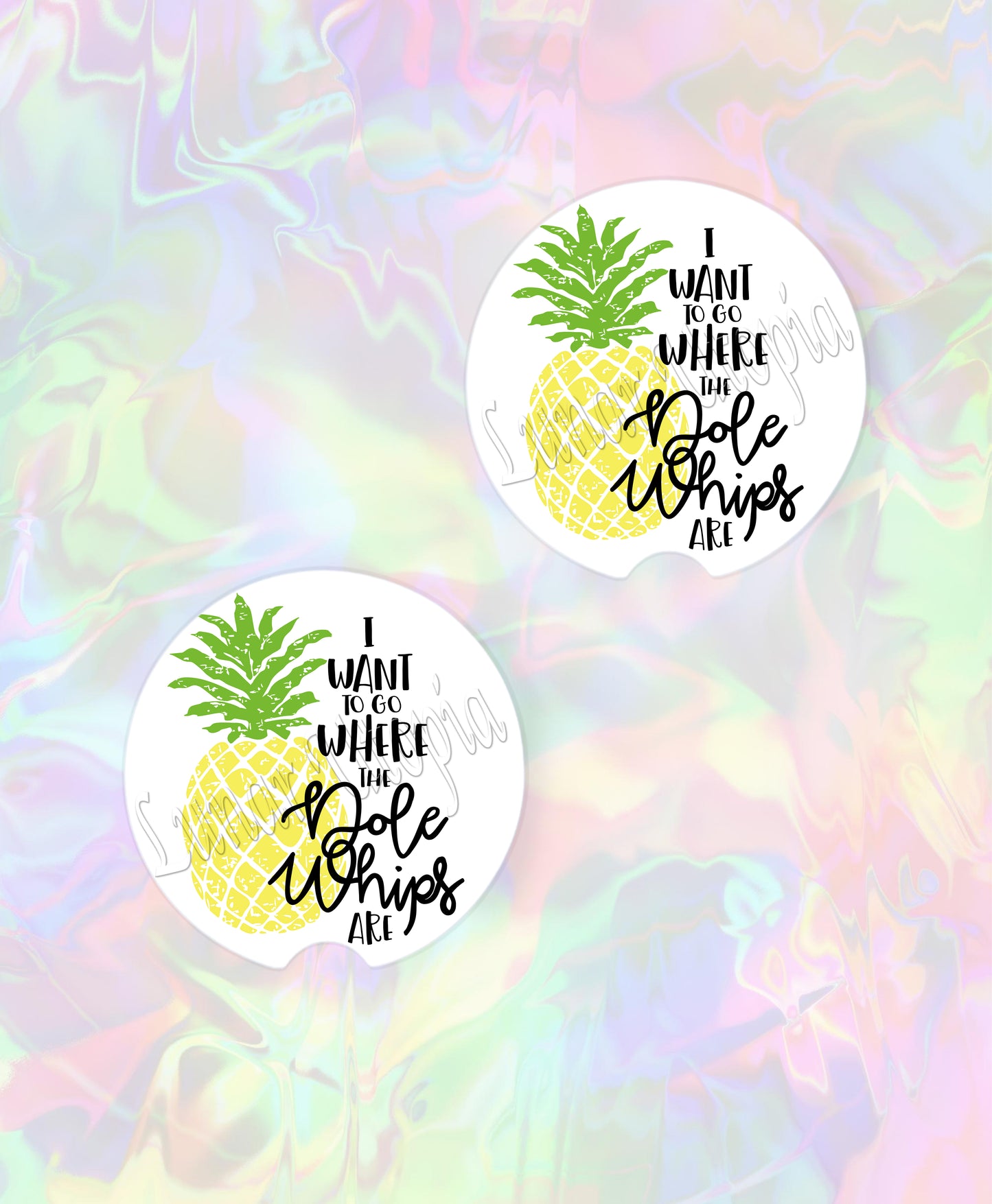 Cute Neoprene Car Coasters, Absorbent Cup Holder Inserts, Fun Auto Accessories (Set of 2) Dole Whips