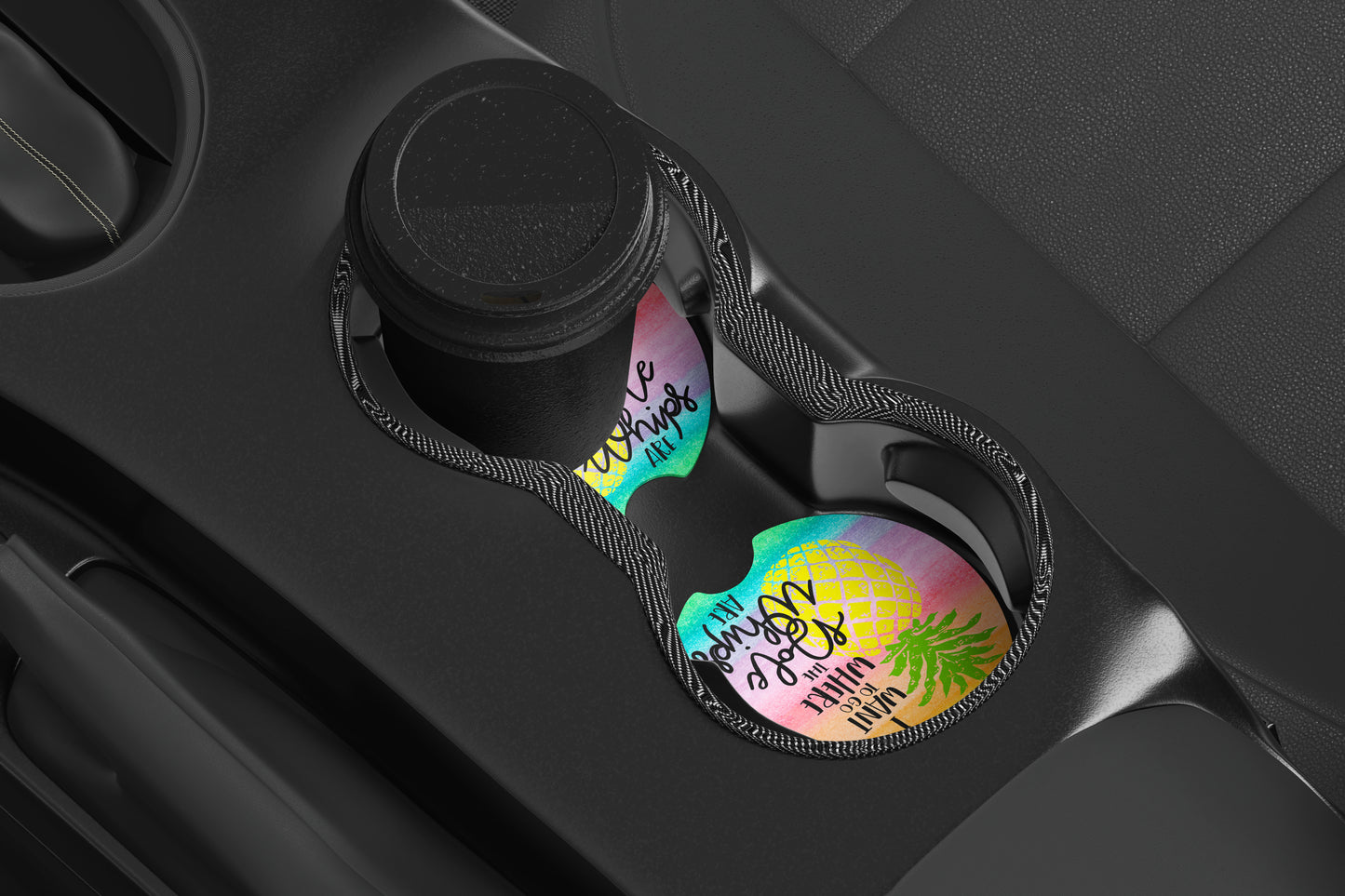 Cute Neoprene Car Coasters, Absorbent Cup Holder Inserts, Fun Auto Accessories (Set of 2) Dole Whips
