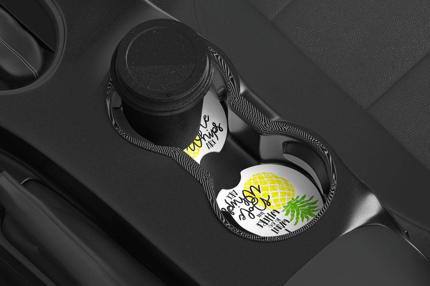 Cute Neoprene Car Coasters, Absorbent Cup Holder Inserts, Fun Auto Accessories (Set of 2) Dole Whips
