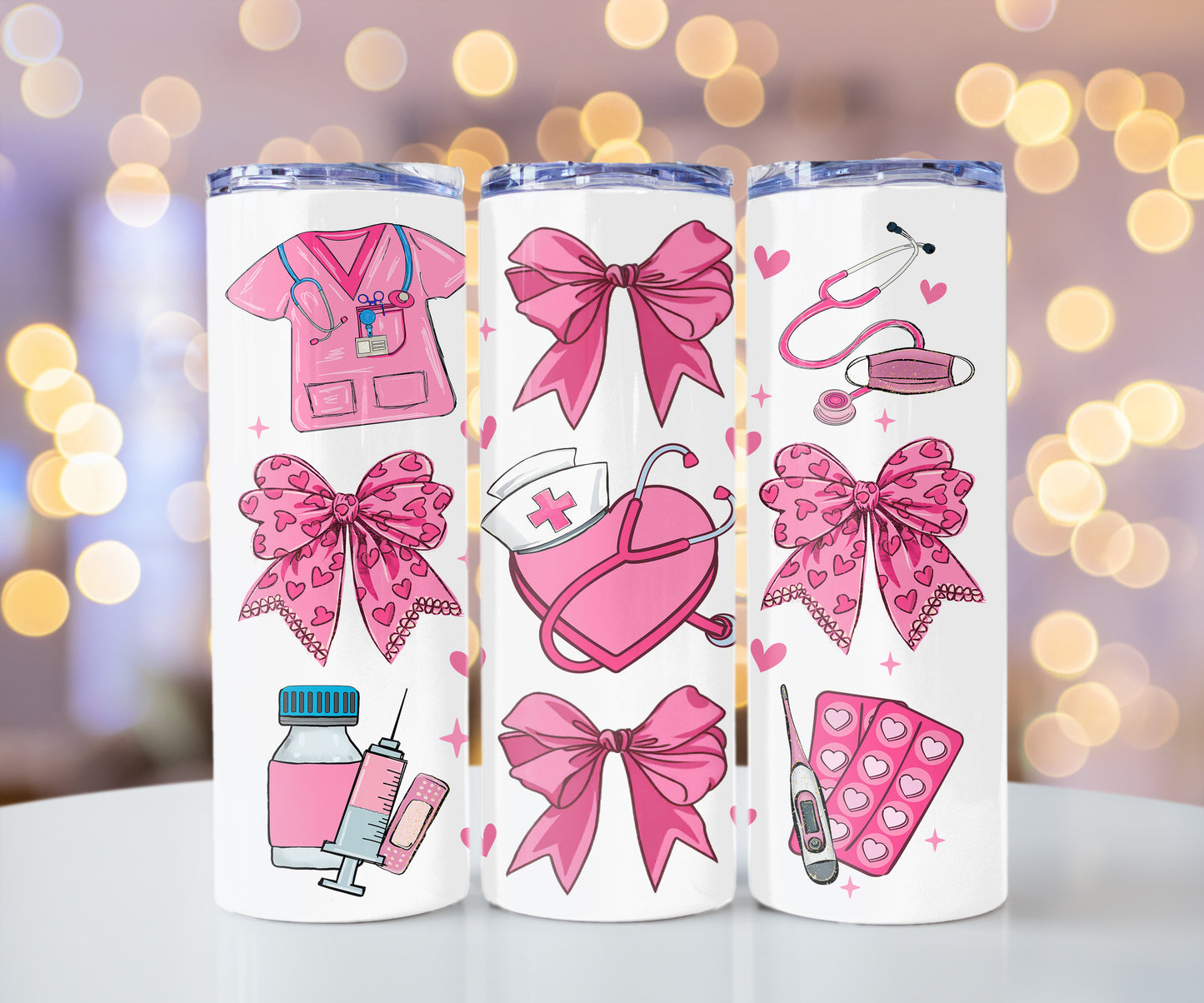 Valentine Nurse Coquette, Valentine's Day Cute Cup With Lid And Straw 20 oz Skinny Tumbler