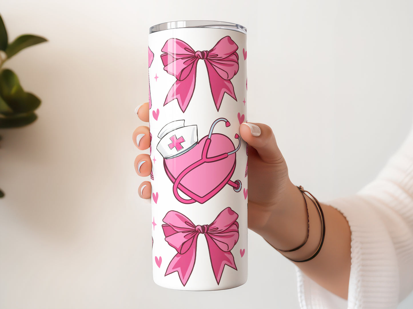Valentine Nurse Coquette, Valentine's Day Cute Cup With Lid And Straw 20 oz Skinny Tumbler