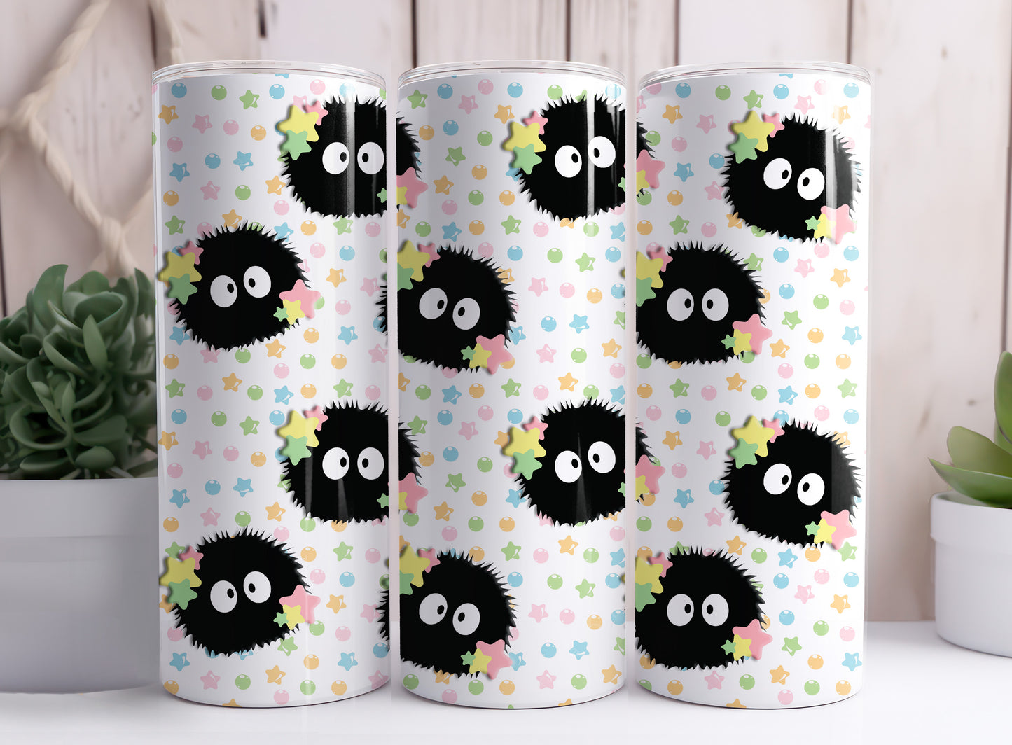 Soot Sprite Susuwatari Makkuro Kurosuke Living Dust 20 oz Skinny Tumbler Designs 9-14