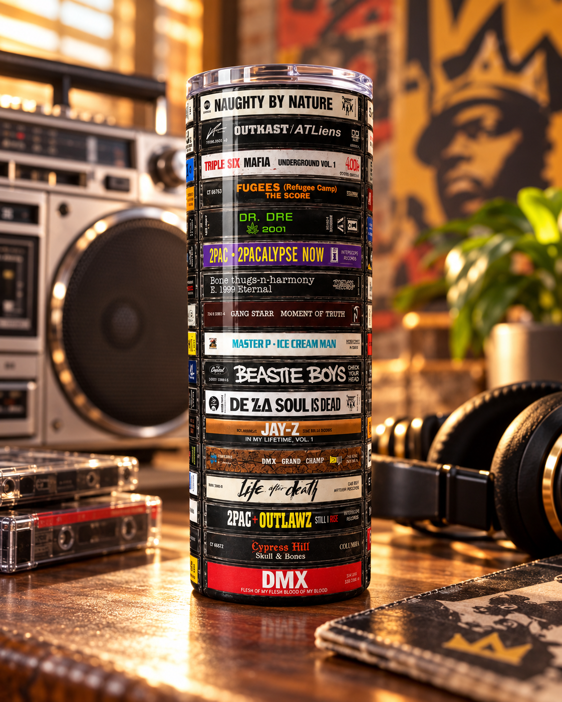 Old School Hip Hop Cassette Tape 20 oz Tumbler, Retro Rap Music Gift