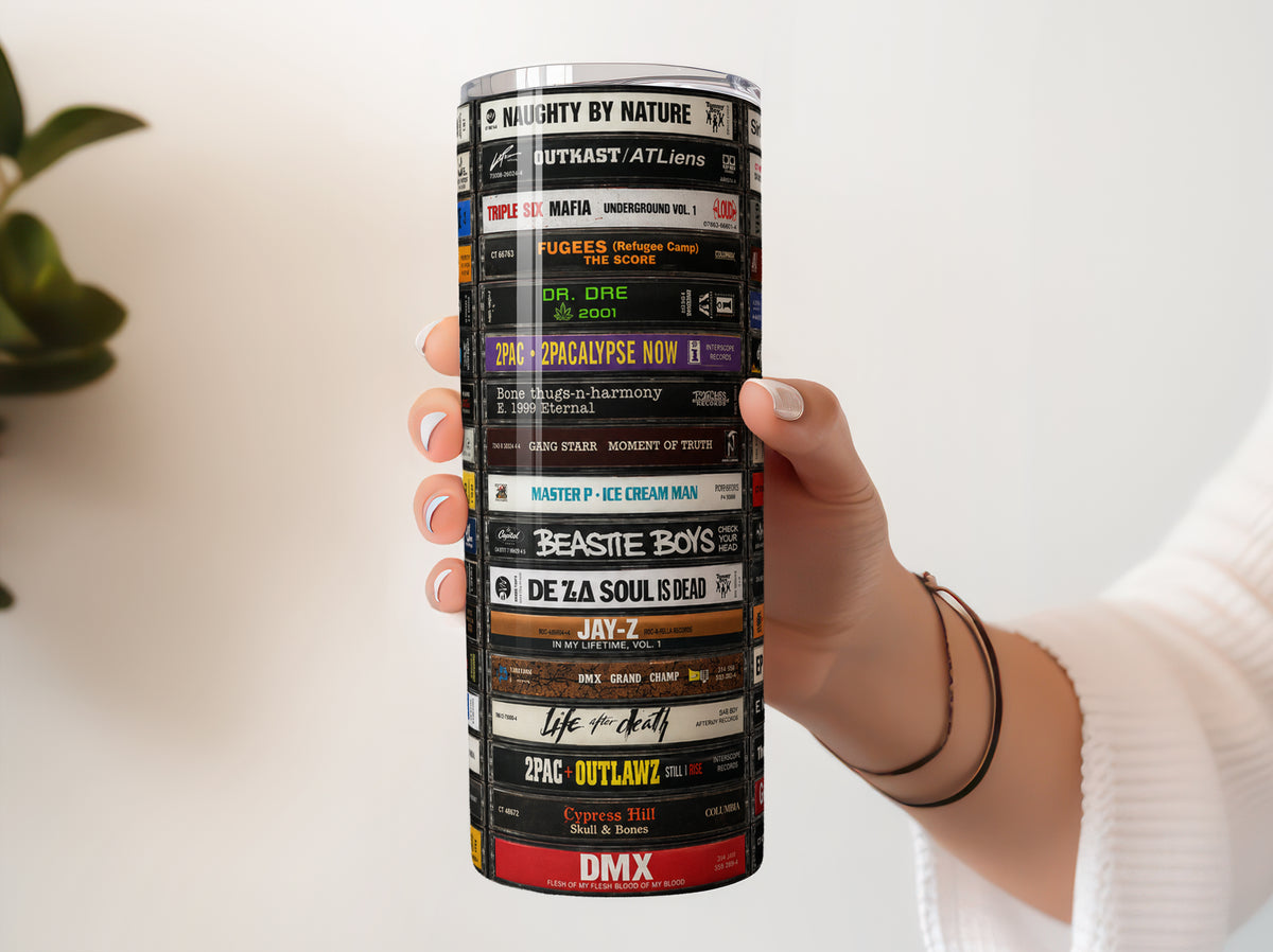 Old School Hip Hop Cassette Tape 20 oz Tumbler, Retro Rap Music Gift