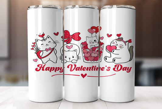 Valentine's Day Cats, Valentine's Day Cute Cup With Lid And Straw 20 oz Skinny Tumbler