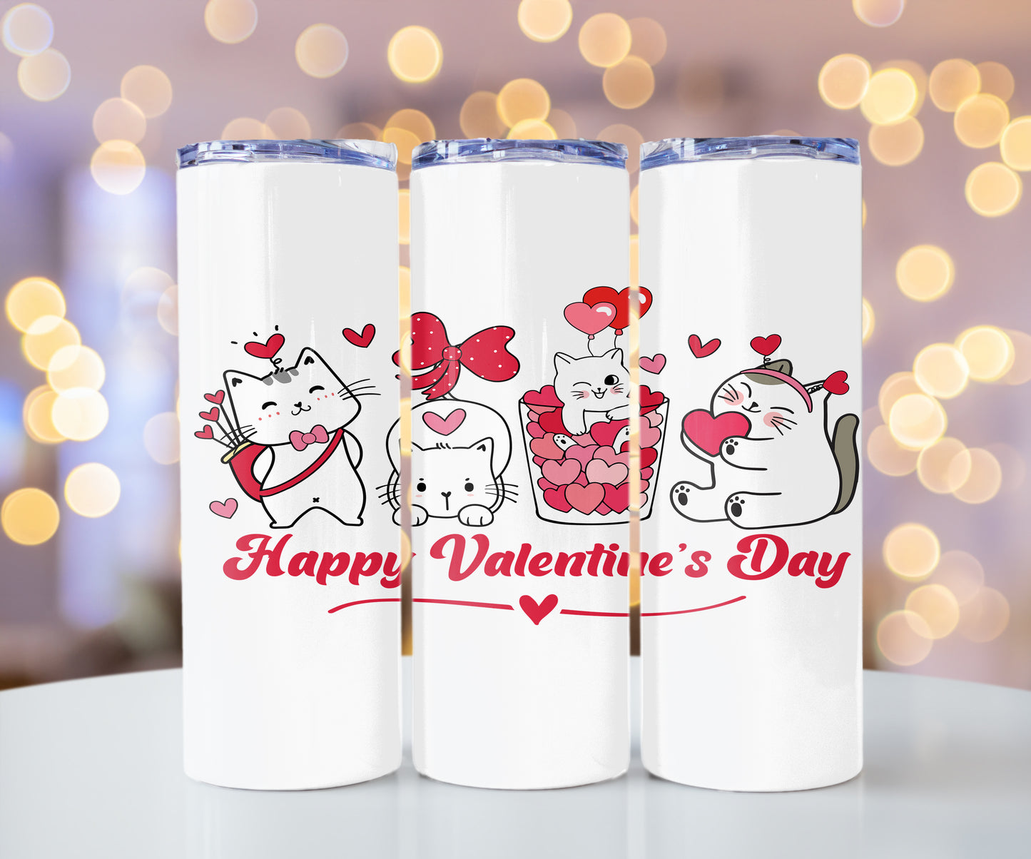 Valentine's Day Cats, Valentine's Day Cute Cup With Lid And Straw 20 oz Skinny Tumbler