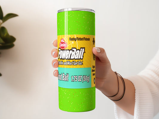 Berkley PowerBait Trout Chartreuse Fishing Bait 20 oz Tumbler, Funny Fishing Gift, Novelty Skinny Cup for Fishermen