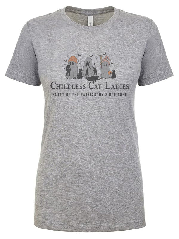 Women's Vintage Style T-Shirt Halloween Ghosts Childless Cat Ladies